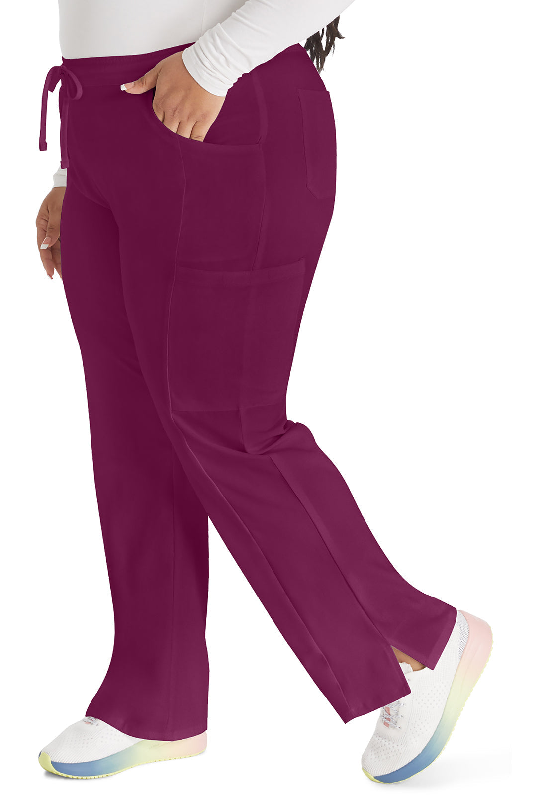 EDS Essentials DK010 Women's Mid Rise Straight Leg Drawstring Scrub Pants Wine