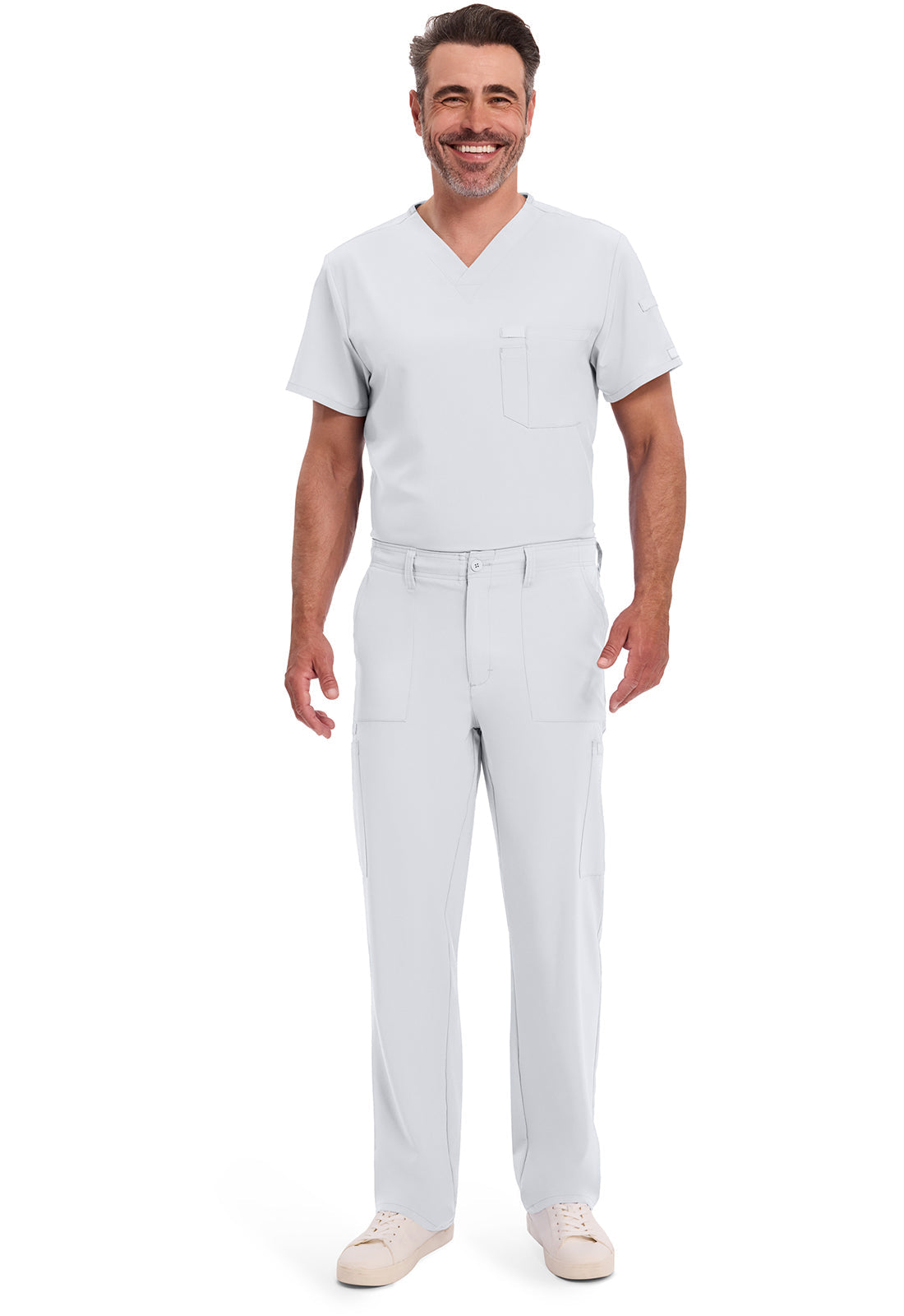 EDS Essentials DK015 Men's Natural Rise Drawstring Scrub Pants White