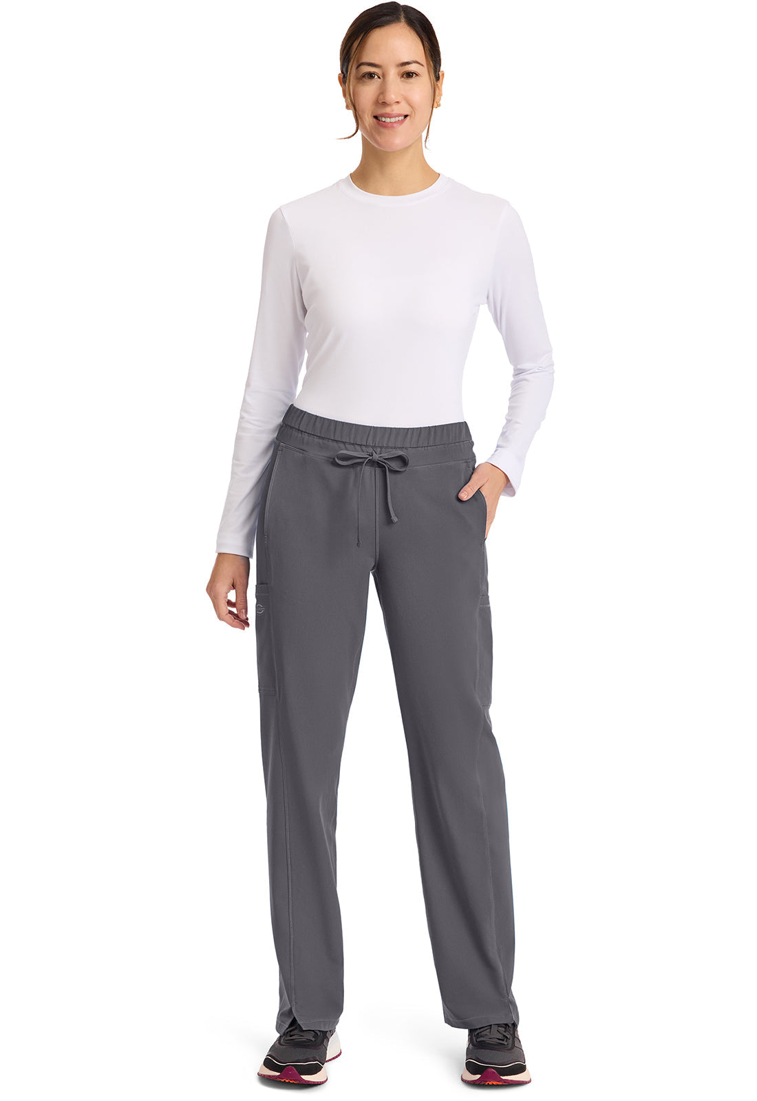 Dynamix DK130 Women's Mid Rise Straight Leg Drawstring Scrub Pants Pewter