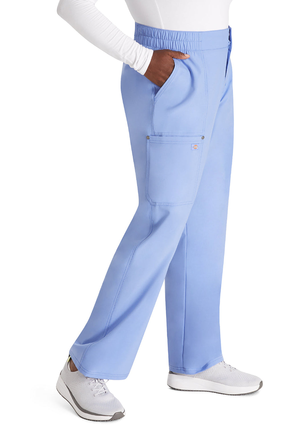 EDS NXT DK219 Mid Rise Zip Fly Wide Leg Cargo Pants Ciel Model Image Left Side | Dickies