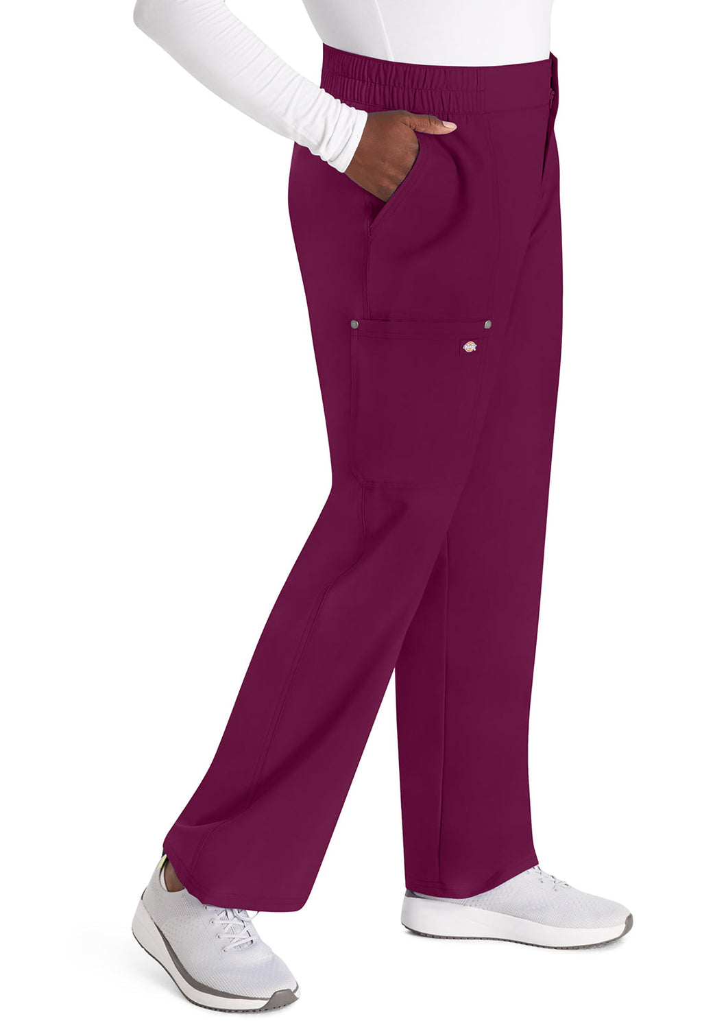 EDS NXT DK219 Mid Rise Zip Fly Wide Leg Cargo Pants Wine Model Image Left Side | Dickies