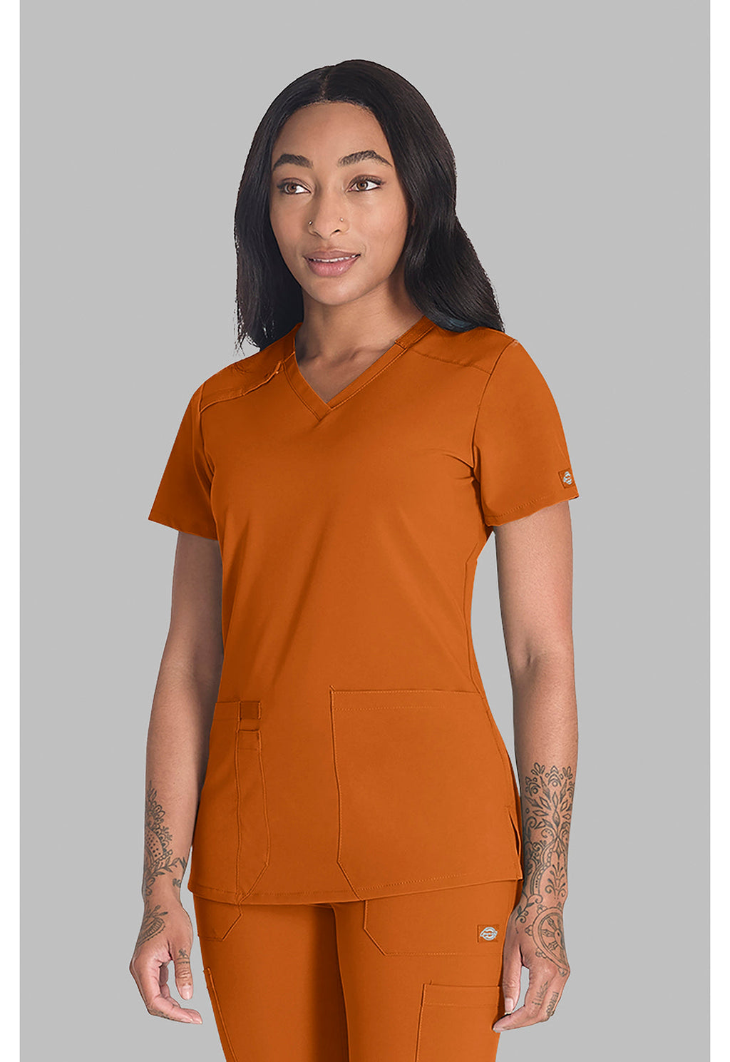 EDS Essentials DK615 Women's V-Neck Scrub Top Apricot Orange