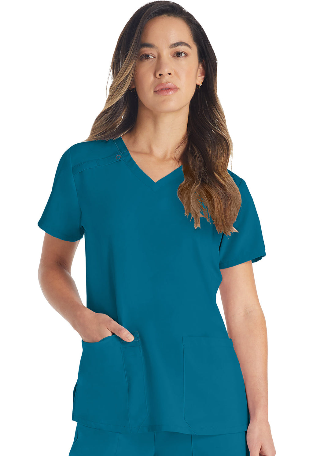 EDS Essentials DK615 Women's V-Neck Scrub Top Caribbean Blue