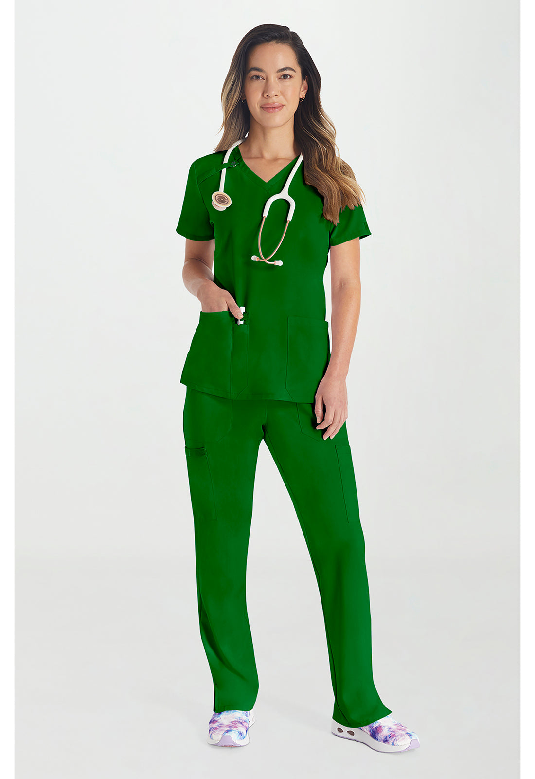EDS Essentials DK615 Women's V-Neck Scrub Top Fern Green
