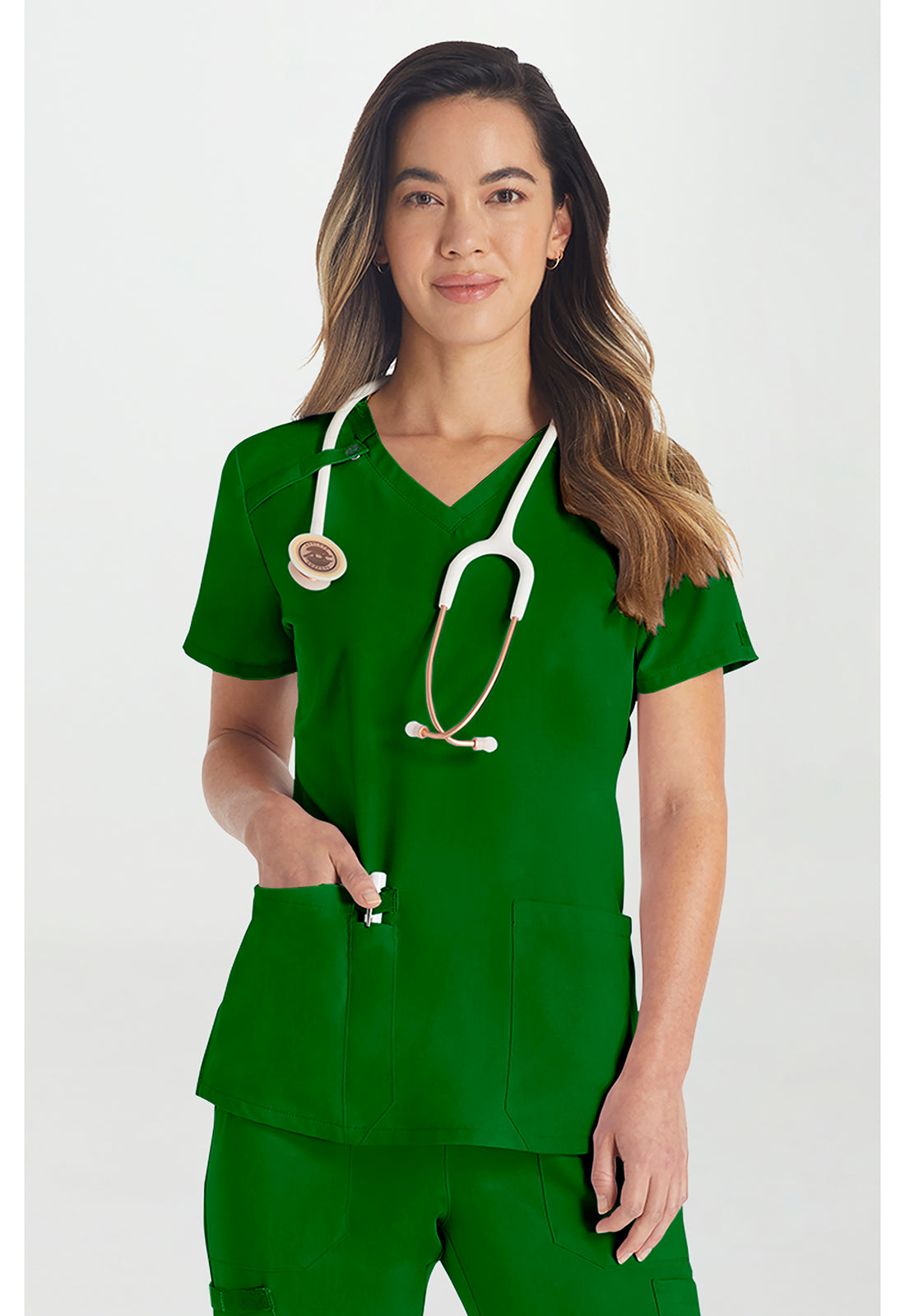 EDS Essentials DK615 Women's V-Neck Scrub Top Fern Green