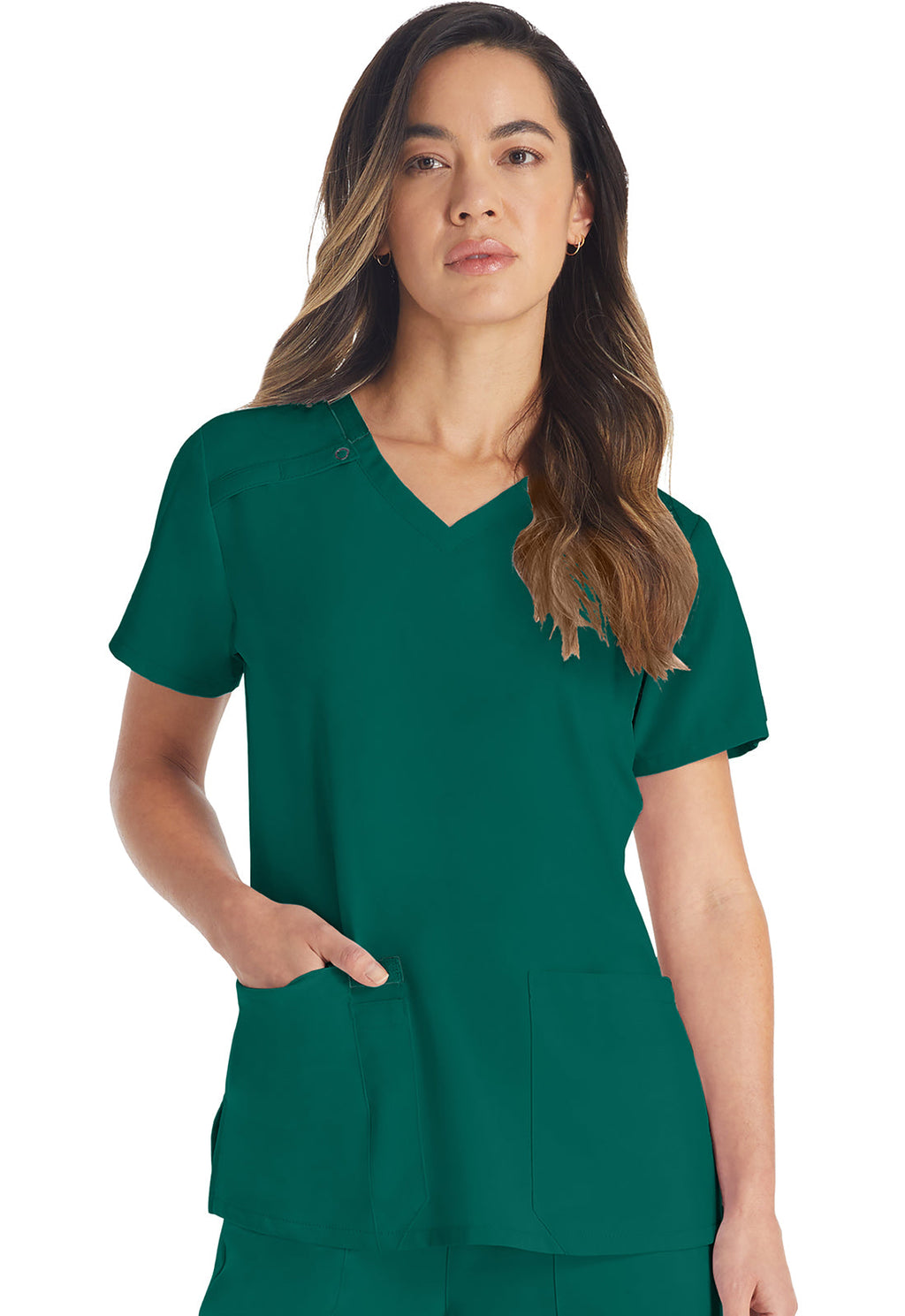 EDS Essentials DK615 Women's V-Neck Scrub Top Hunter Green