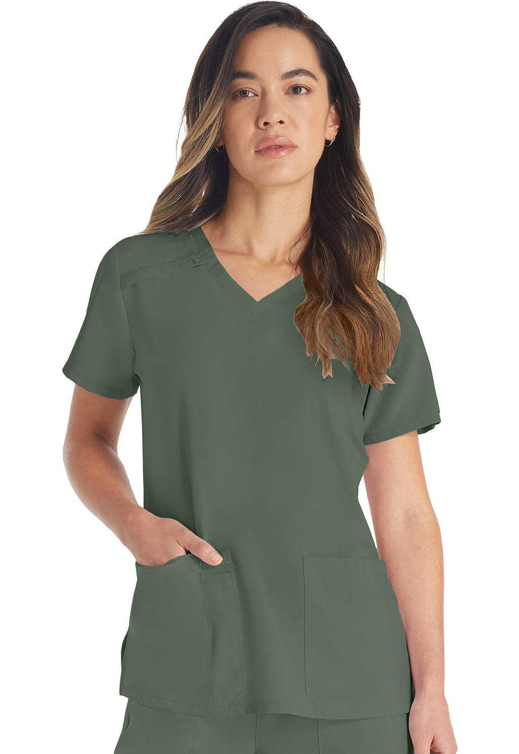 EDS Essentials DK615 Women's V-Neck Scrub Top Olive