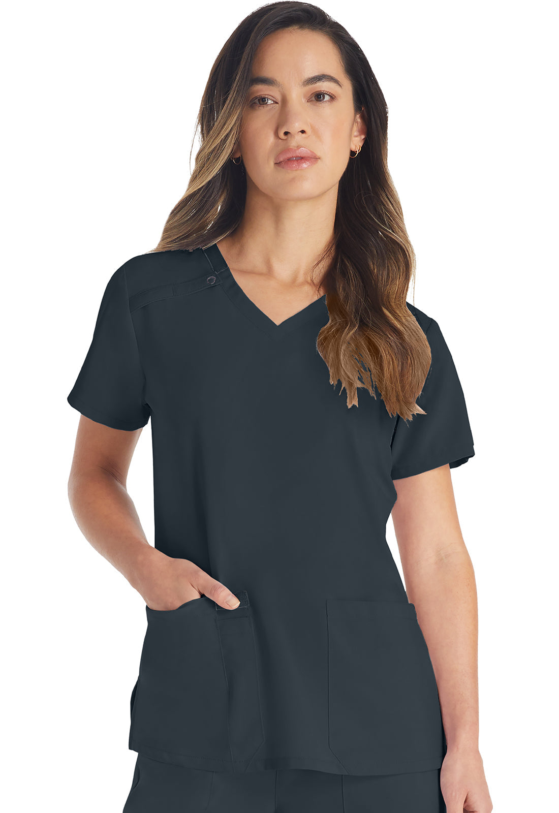 EDS Essentials DK615 Women's V-Neck Scrub Top Pewter