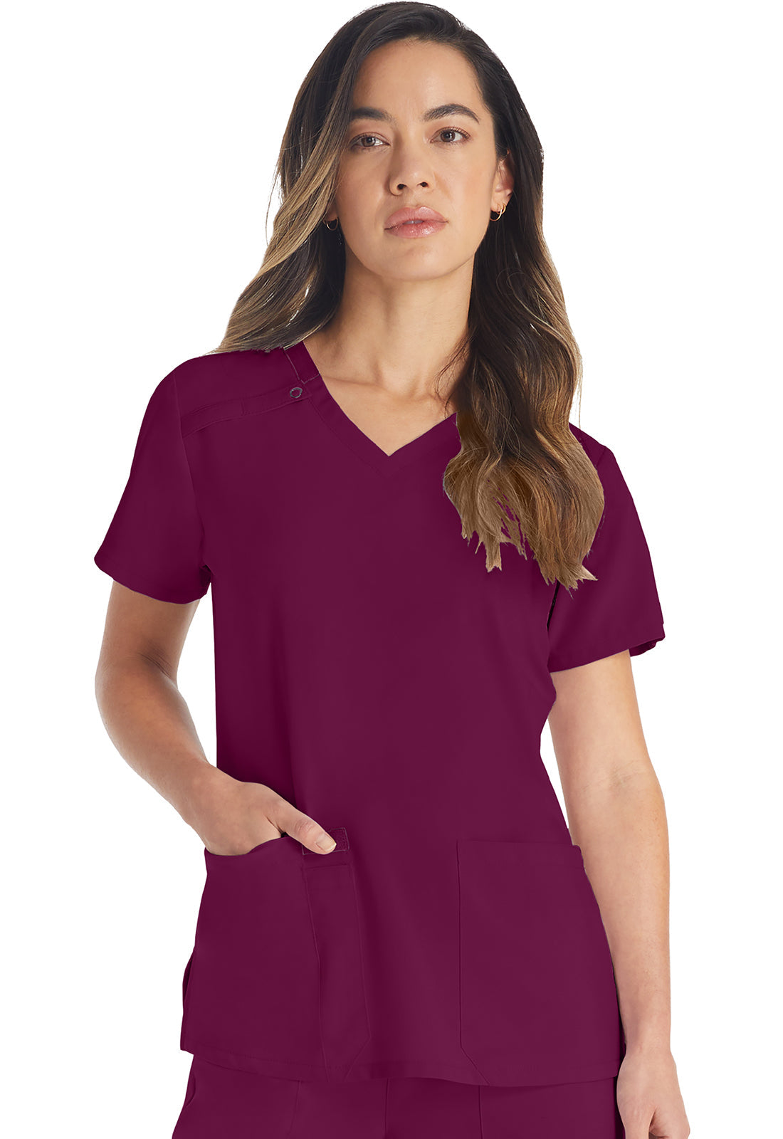 EDS Essentials DK615 Women's V-Neck Scrub Top Wine