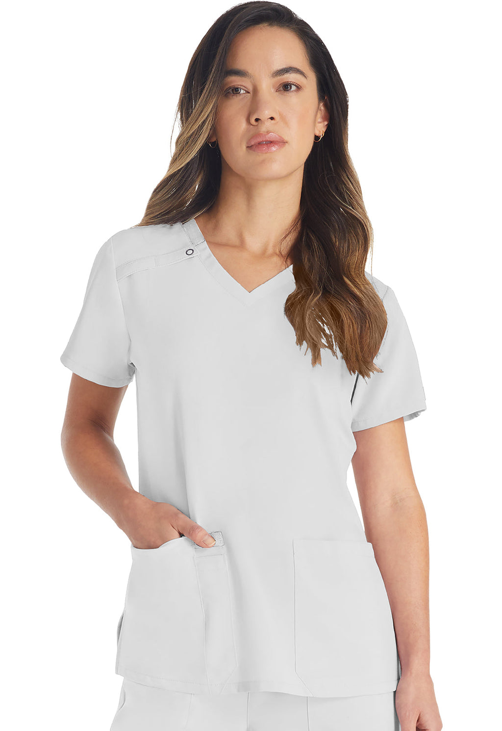 EDS Essentials DK615 Women's V-Neck Scrub Top White