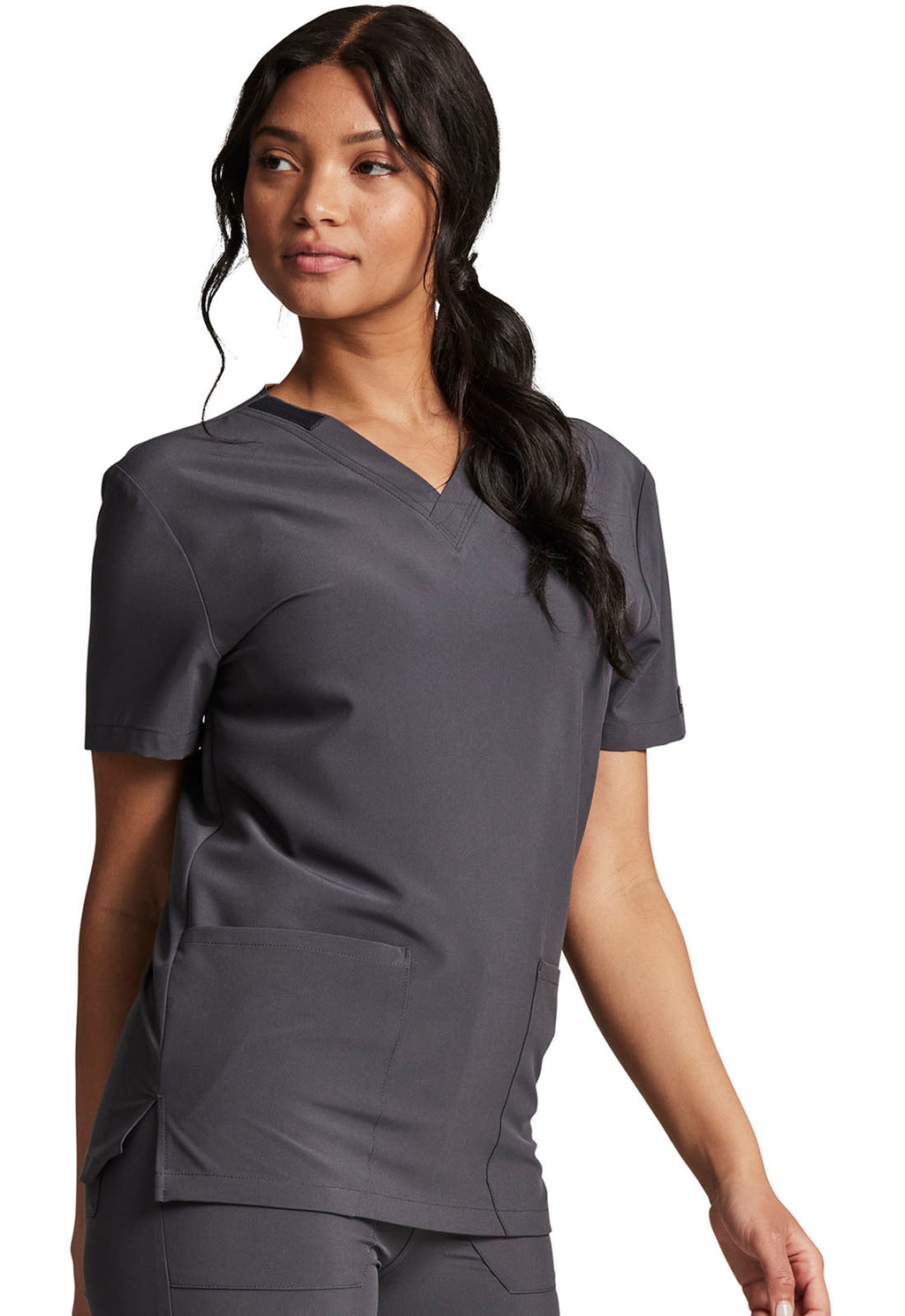 EDS Essentials DK619 Unisex V-Neck Top Pewter Model Image Left Side | Dickies