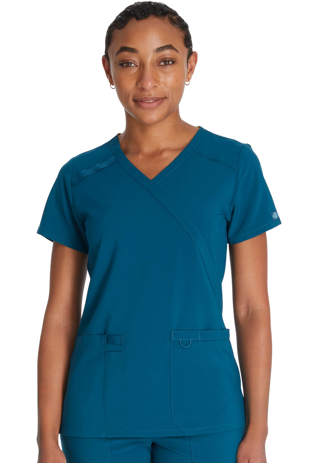 EDS Essentials DK625 Women's Mock Wrap Scrub Top Caribbean Blue