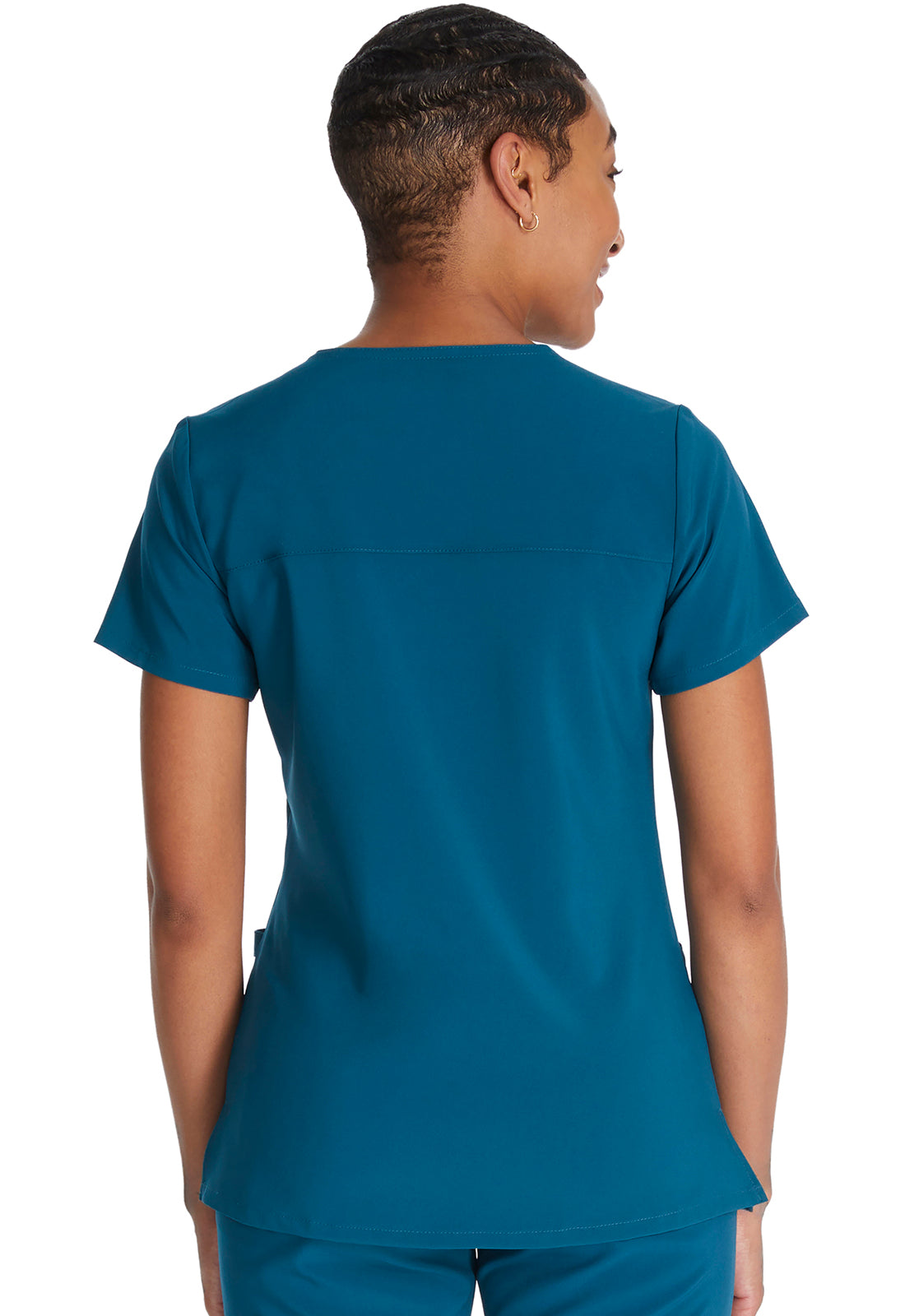 EDS Essentials DK625 Women's Mock Wrap Scrub Top Caribbean Blue
