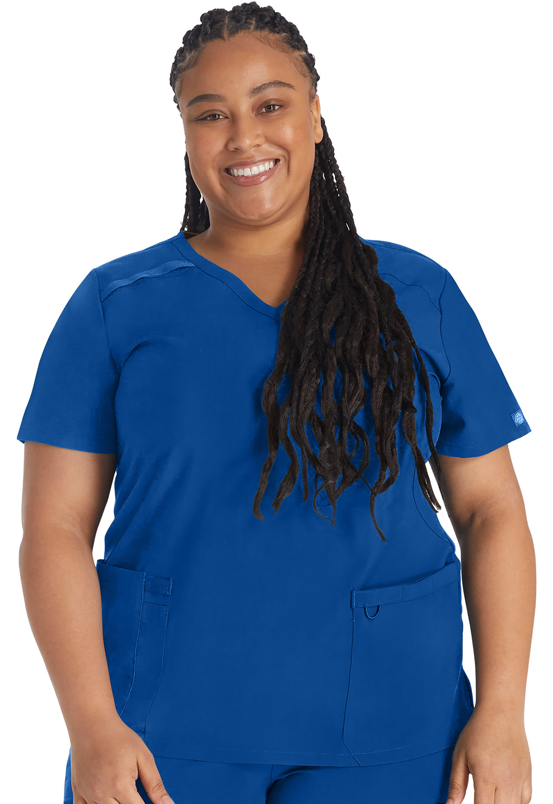EDS Essentials DK625 Women's Mock Wrap Scrub Top Galaxy Blue