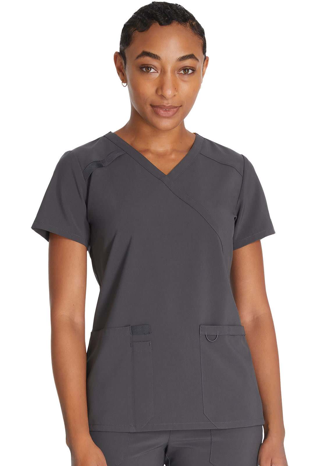 EDS Essentials DK625 Women's Mock Wrap Scrub Top Pewter