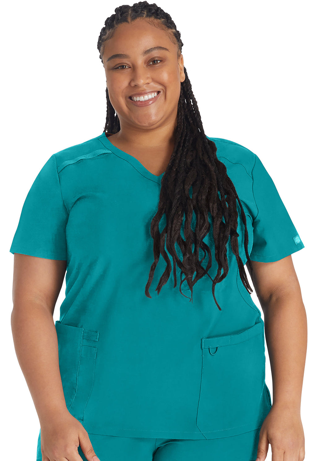 EDS Essentials DK625 Women's Mock Wrap Scrub Top Teal Blue