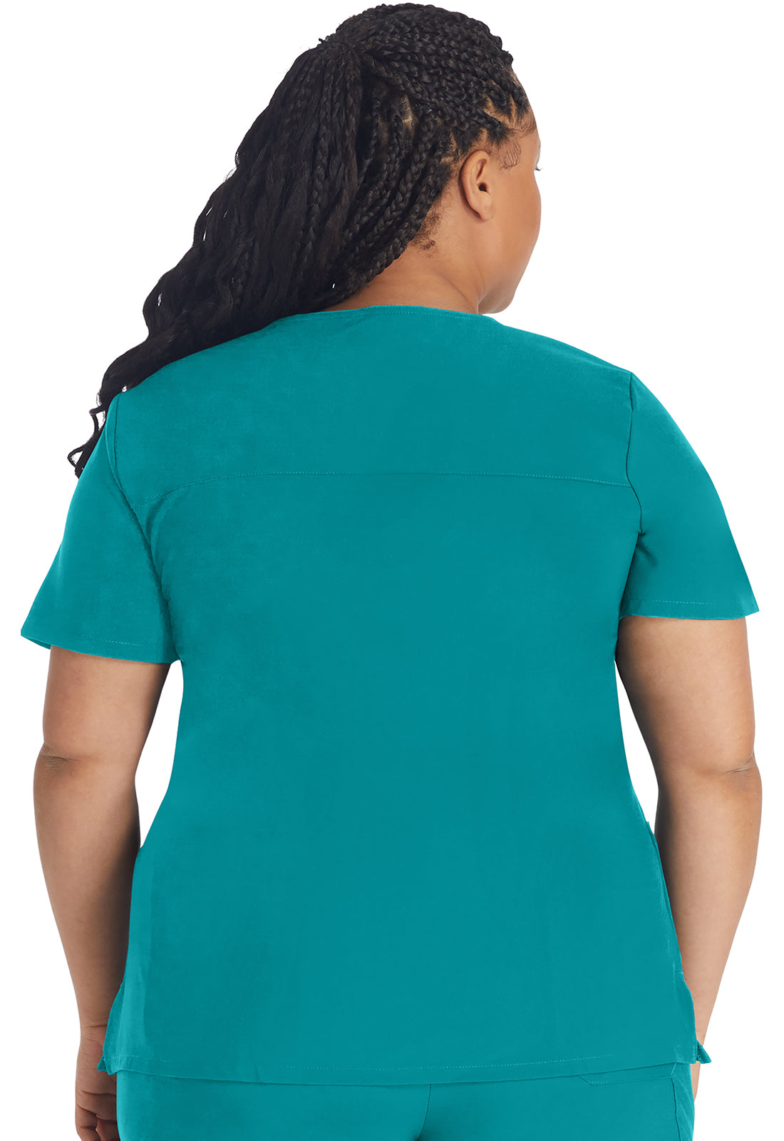 EDS Essentials DK625 Women's Mock Wrap Scrub Top Teal Blue