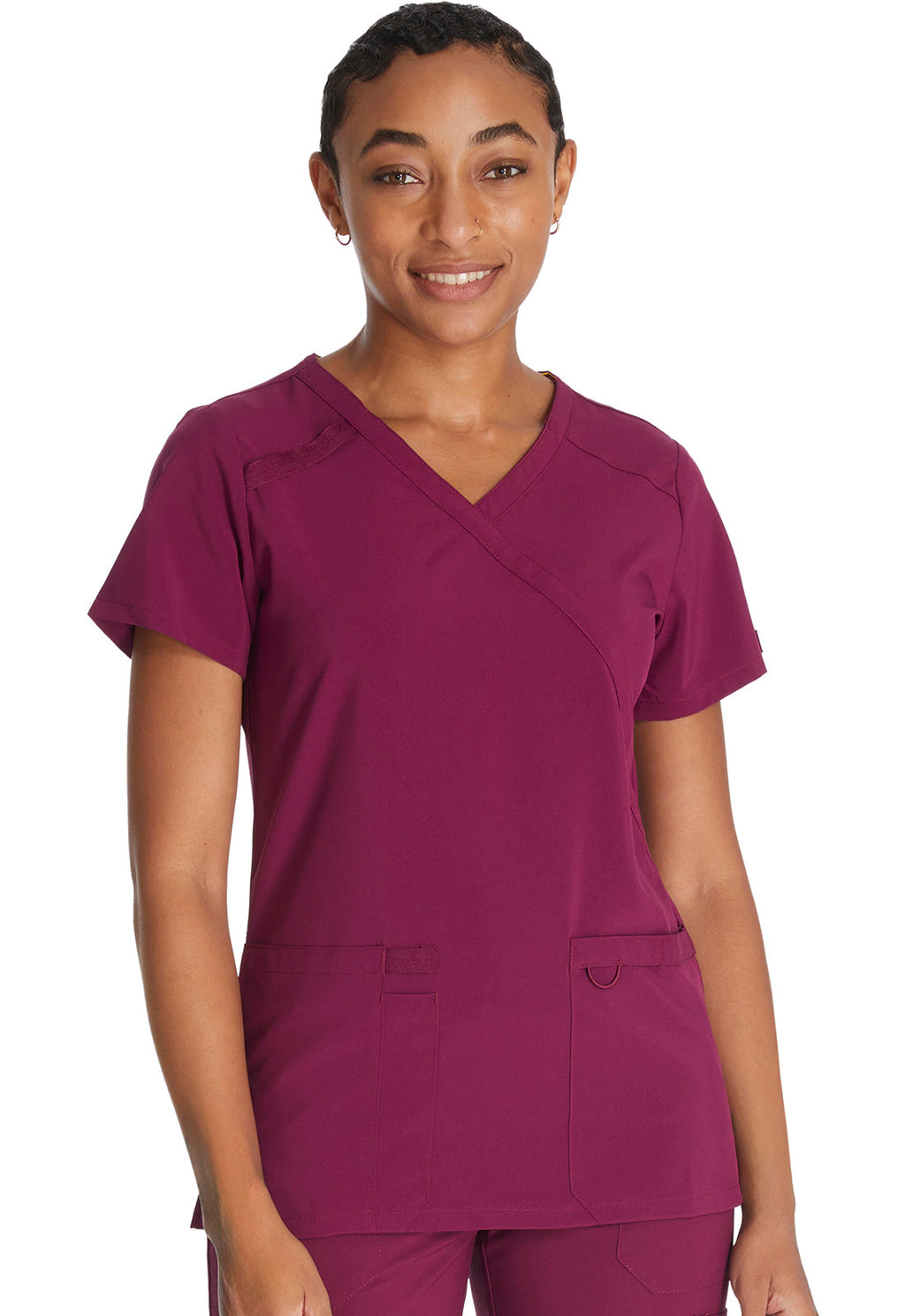 EDS Essentials DK625 Women's Mock Wrap Scrub Top Wine