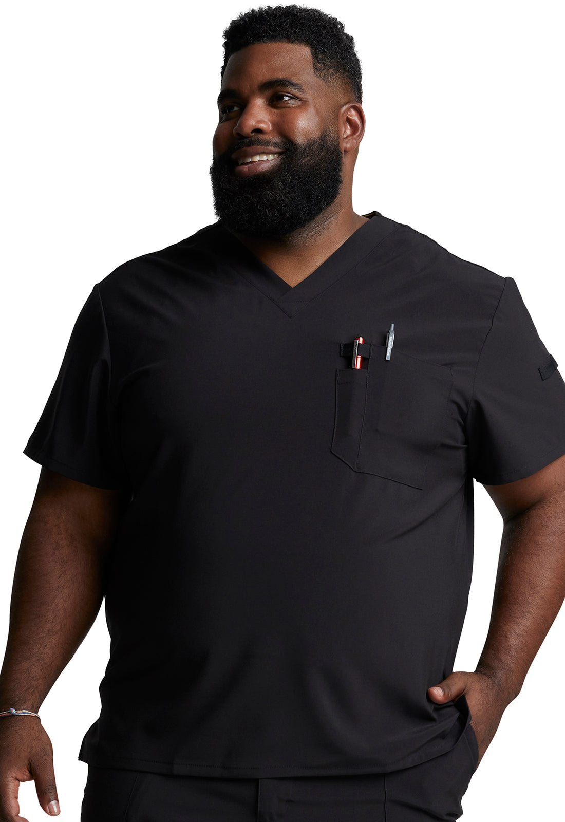 EDS Essentials DK635 Men's Tuckable V-Neck Scrub Top Black
