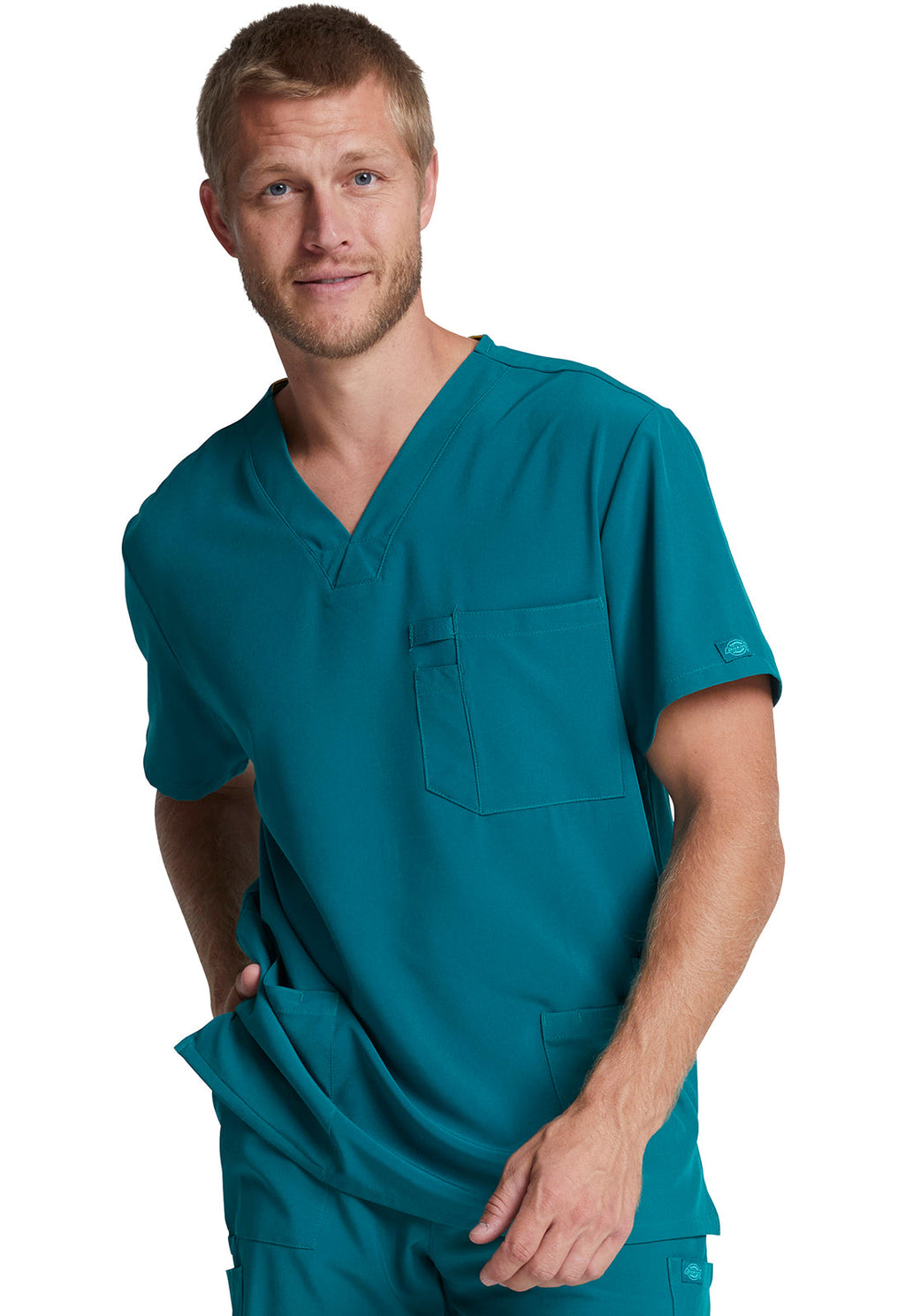 EDS Essentials DK635 Men's Tuckable V-Neck Scrub Top Caribbean Blue