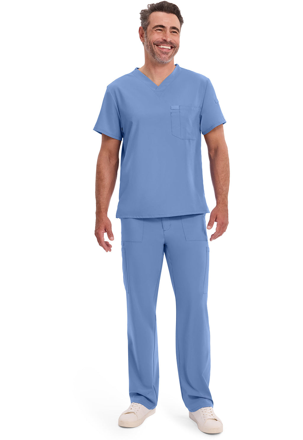 EDS Essentials DK635 Men's Tuckable V-Neck Scrub Top Ciel