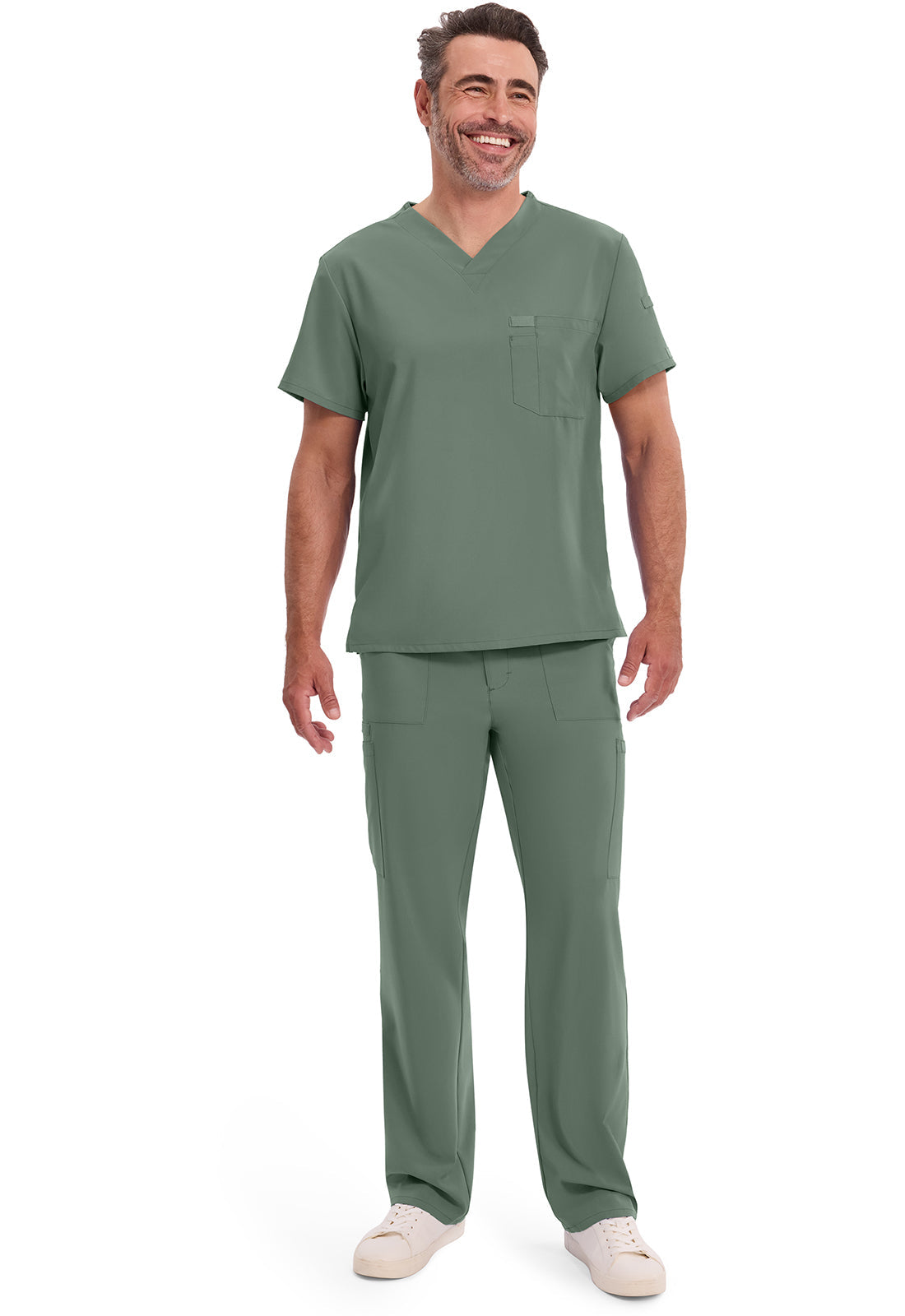 EDS Essentials DK635 Men's Tuckable V-Neck Scrub Top Olive