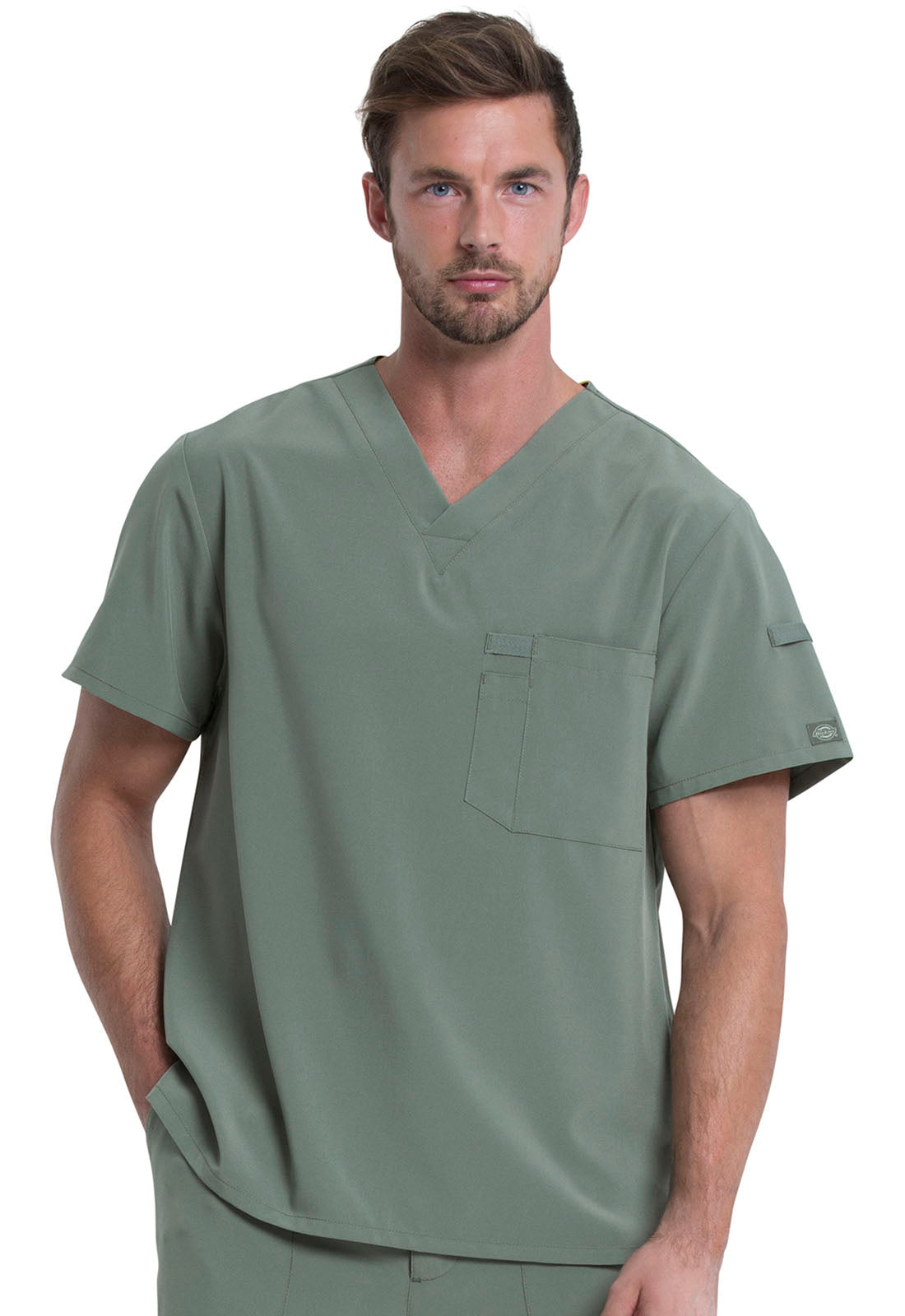 EDS Essentials DK635 Men's Tuckable V-Neck Scrub Top Olive