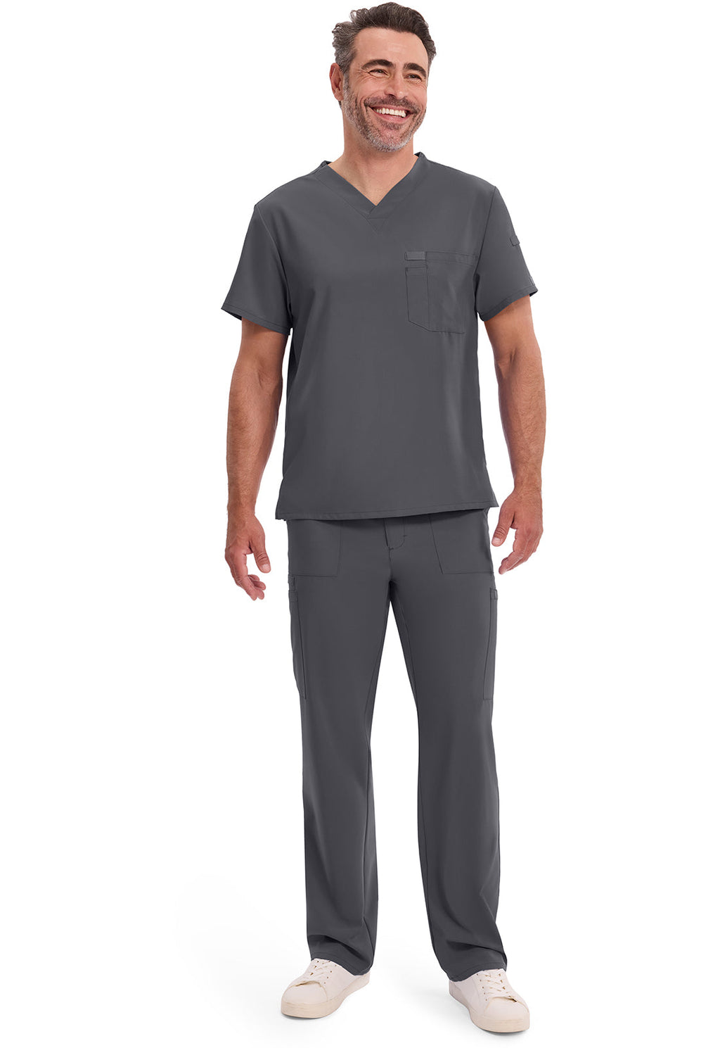 EDS Essentials DK635 Men's Tuckable V-Neck Scrub Top Pewter