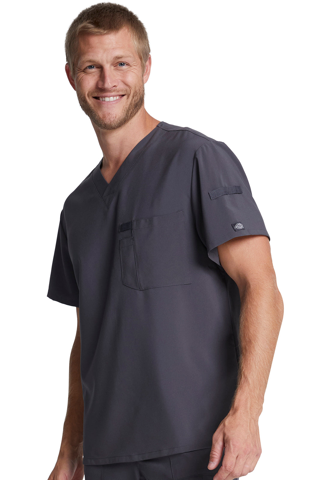 EDS Essentials DK635 Men's Tuckable V-Neck Scrub Top Pewter