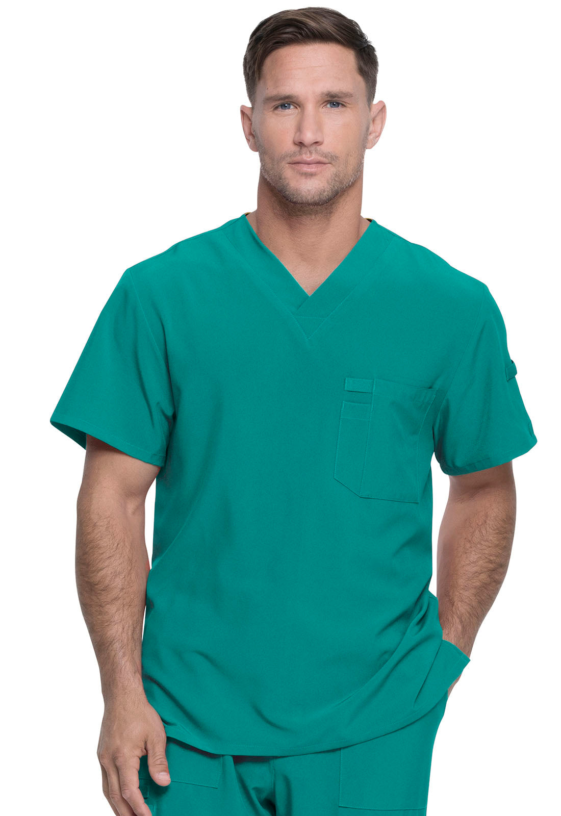 EDS Essentials DK635 Men's Tuckable V-Neck Scrub Top Teal Blue