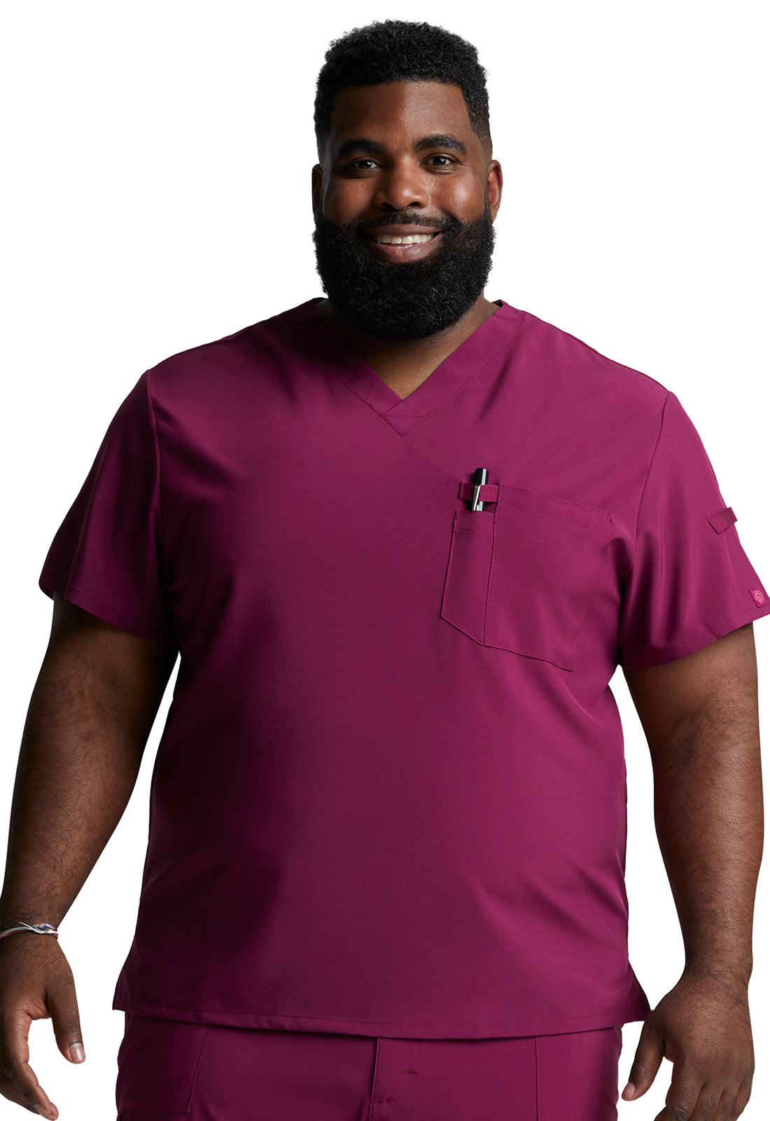 EDS Essentials DK635 Men's Tuckable V-Neck Scrub Top Wine
