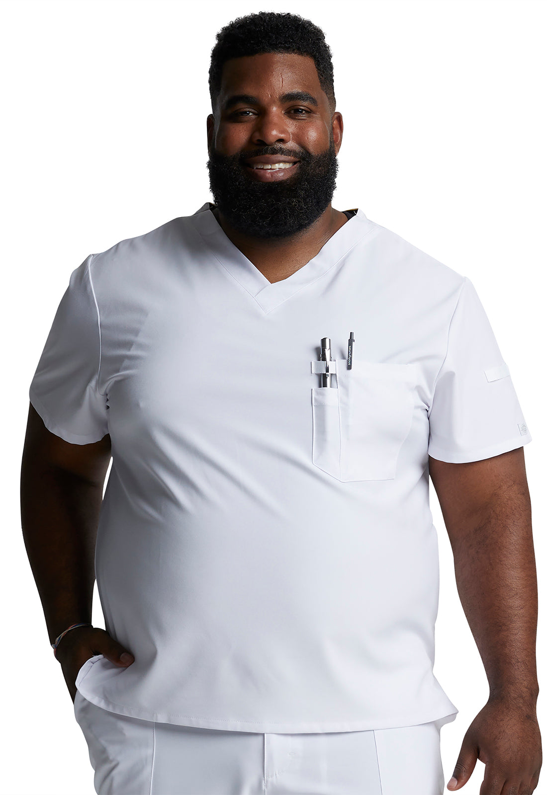 EDS Essentials DK635 Men's Tuckable V-Neck Top White Model Image Front | Dickies