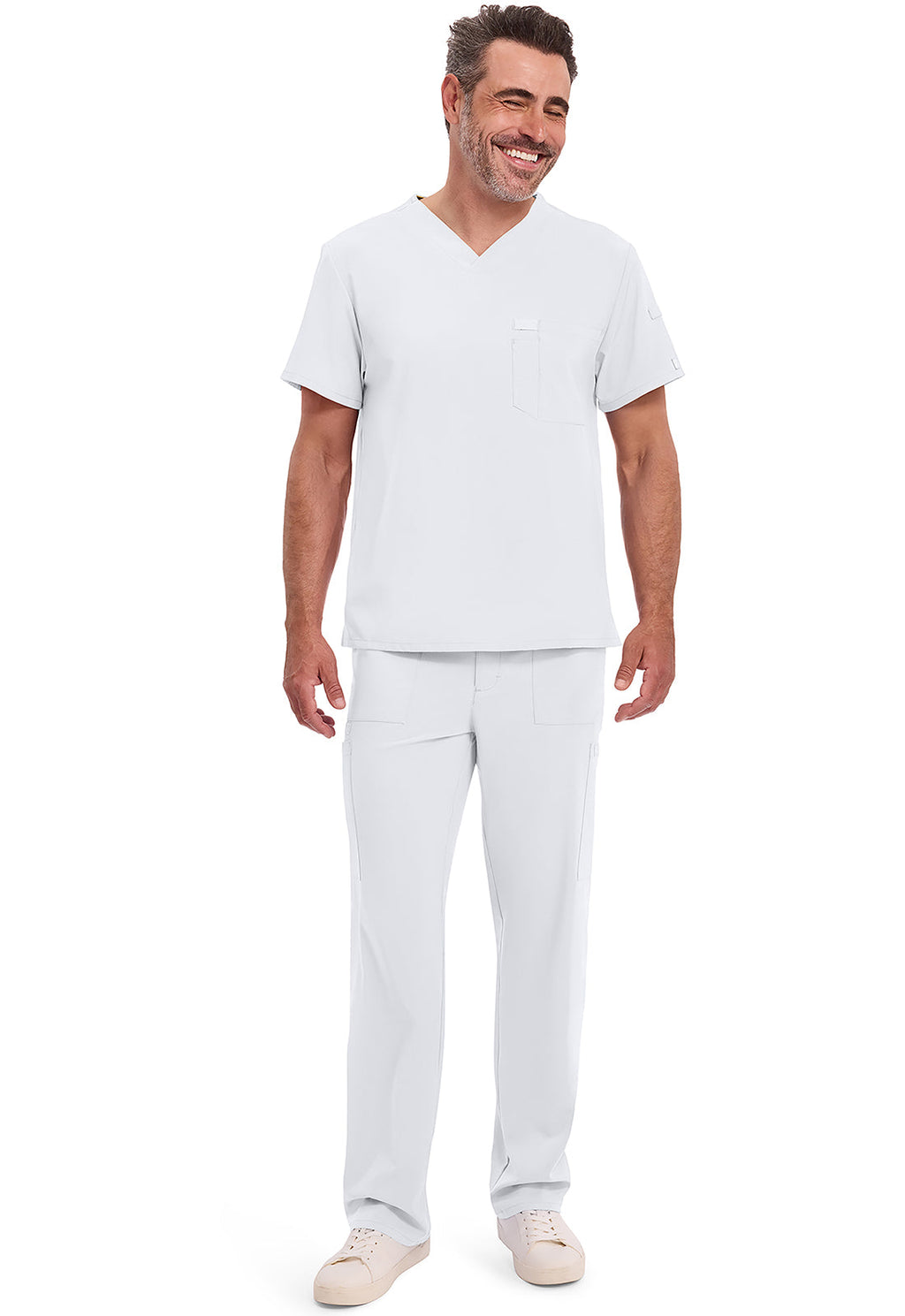 EDS Essentials DK635 Men's Tuckable V-Neck Scrub Top White