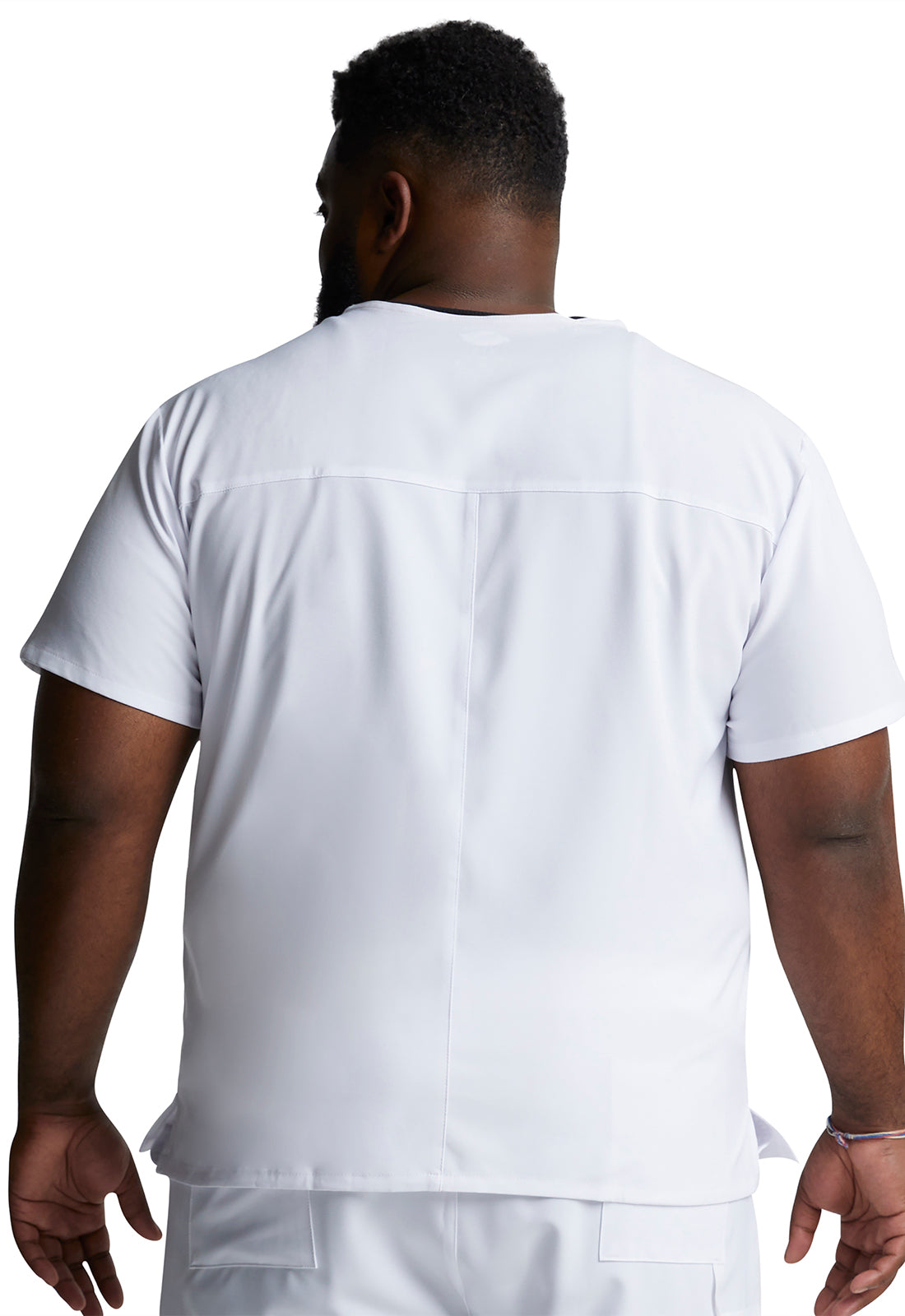 EDS Essentials DK635 Men's Tuckable V-Neck Top White Model Image Back | Dickies