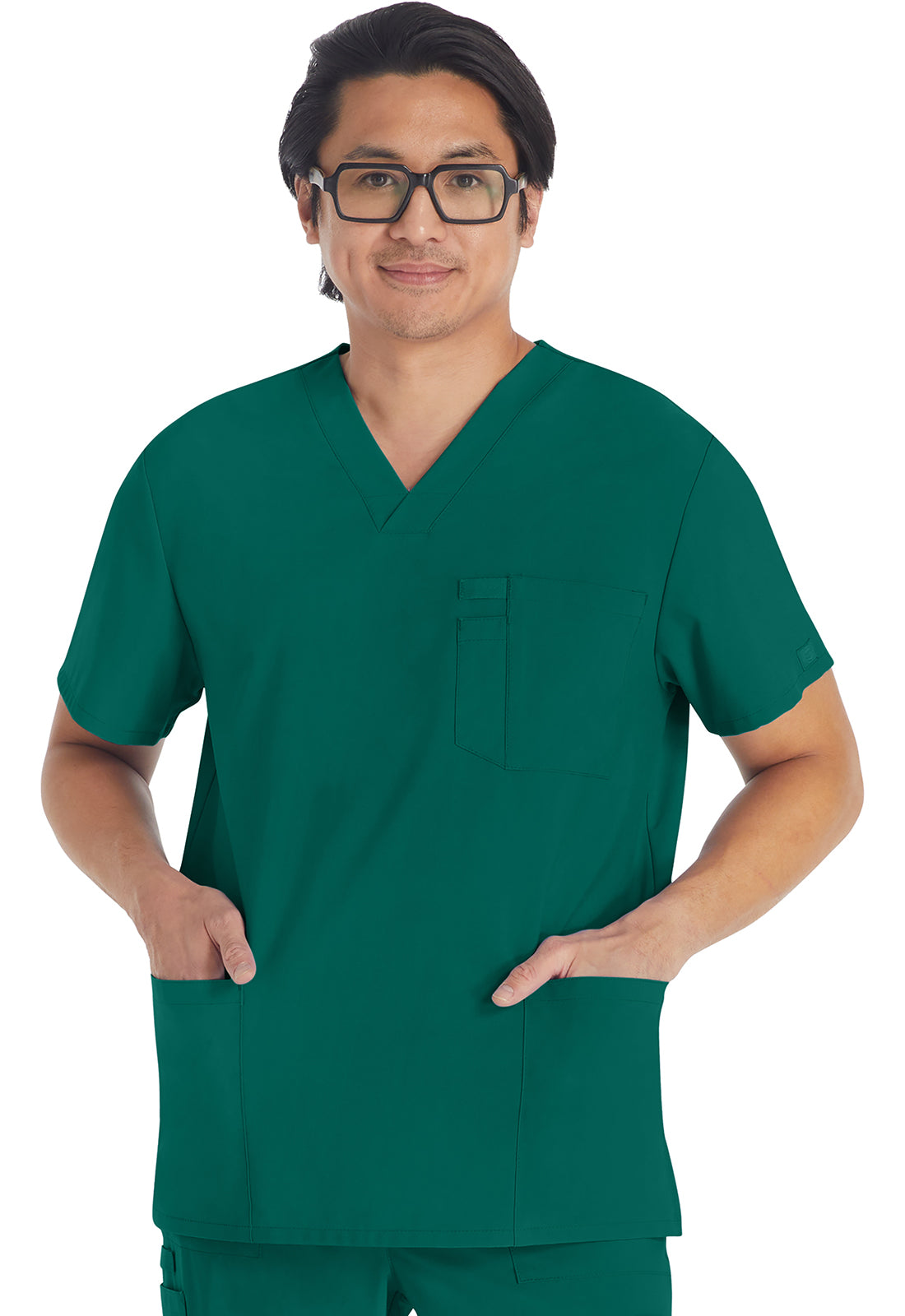 EDS Essentials DK645 Men's V-Neck Scrub Top Hunter Green