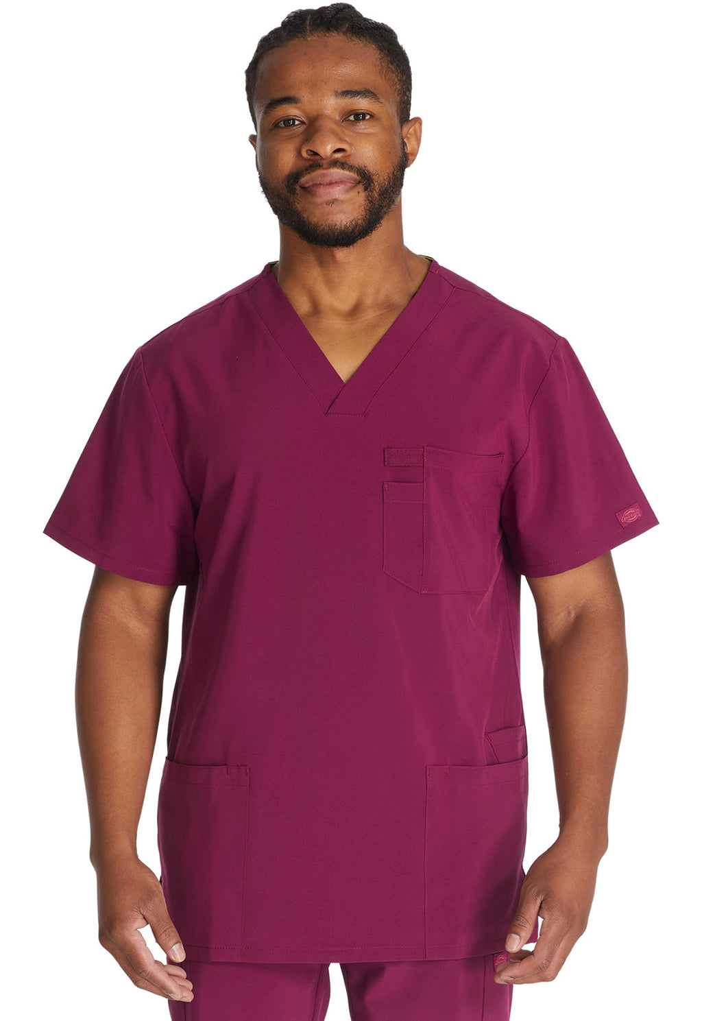EDS Essentials DK645 Men's V-Neck Scrub Top Wine