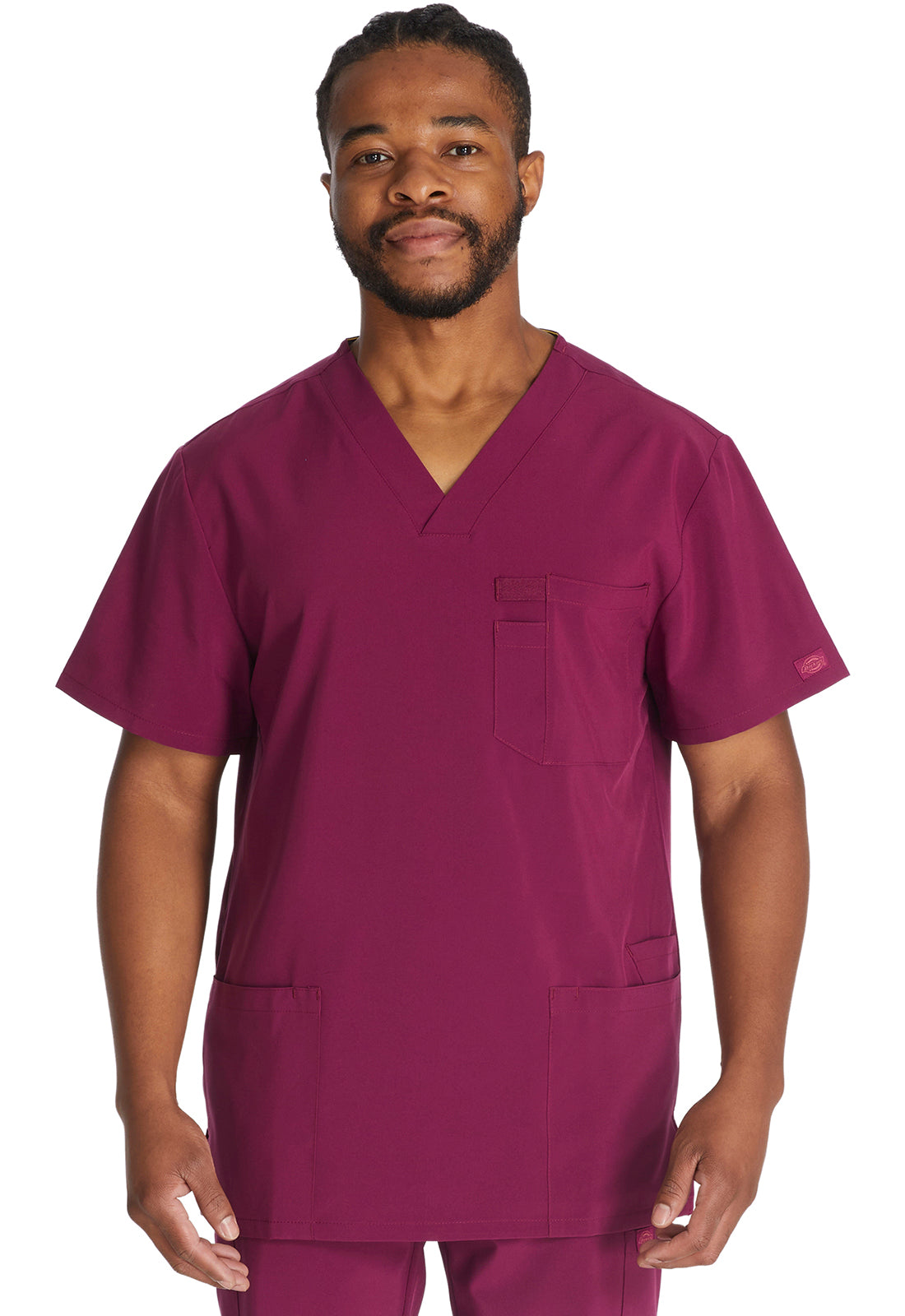 EDS Essentials DK645 Men's V-Neck Scrub Top Wine