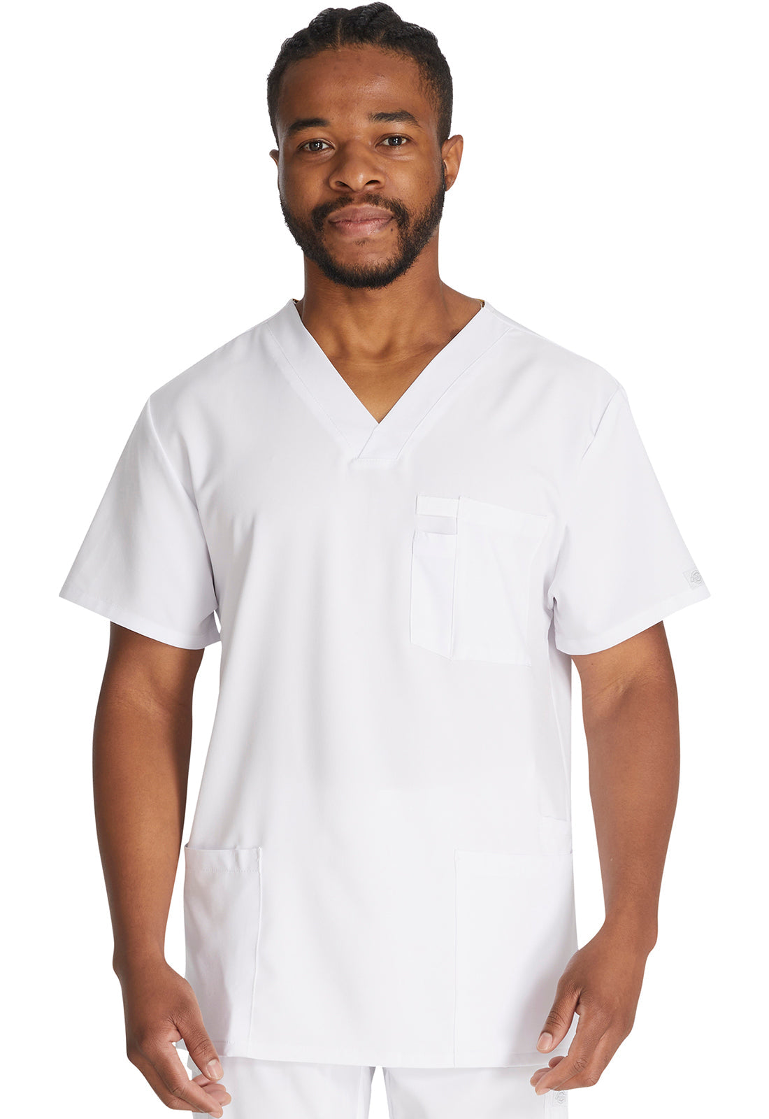 EDS Essentials DK645 Men's V-Neck Scrub Top White
