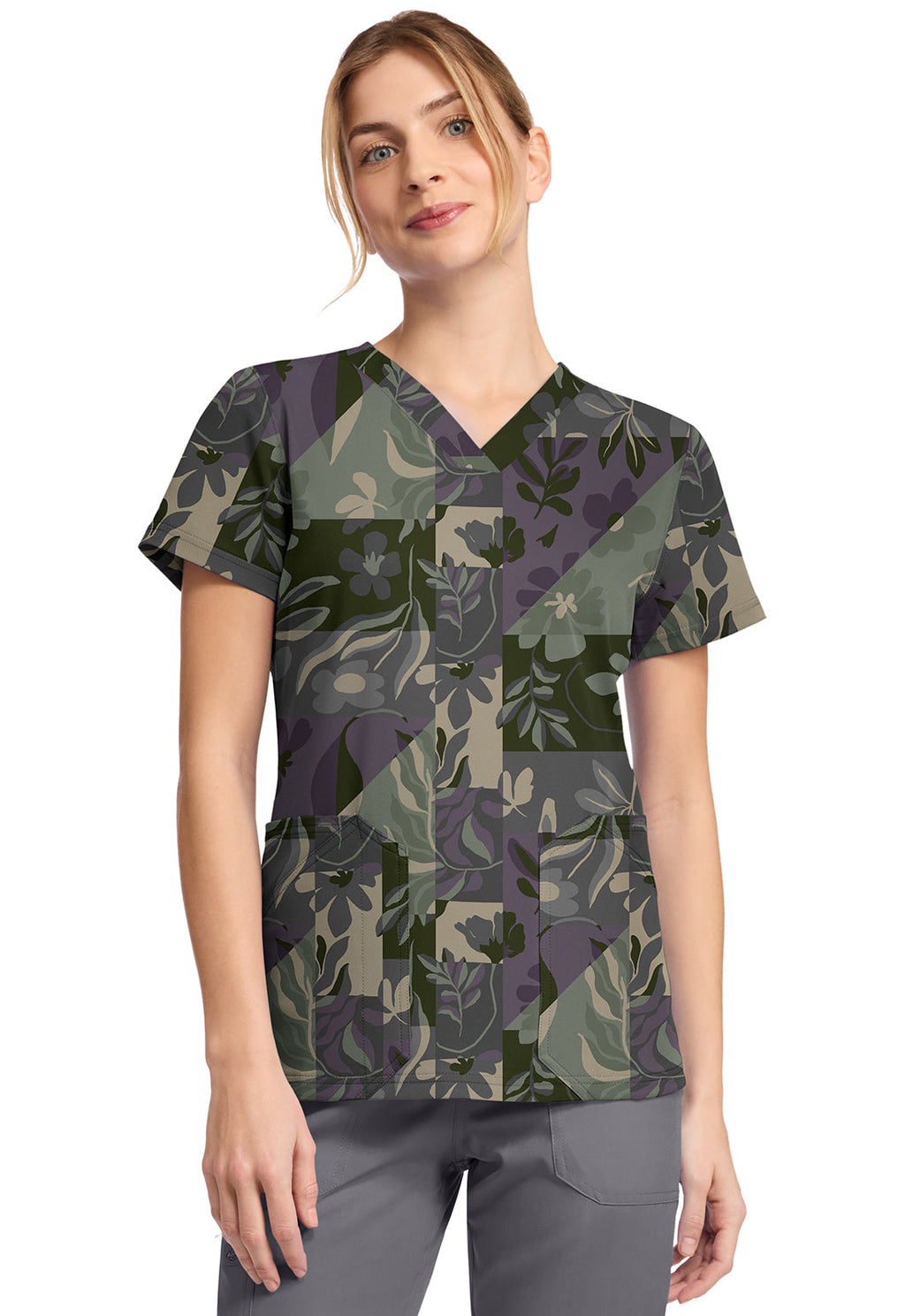 Prints DK667 V-Neck Print Top Floral Geo