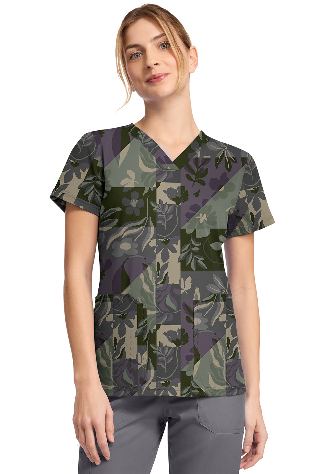 Prints DK667 V-Neck Print Top Floral Geo