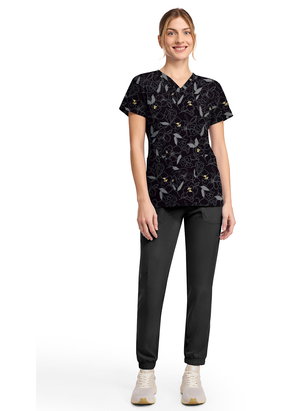 Prints DK667 V-Neck Print Top Scribble Floral