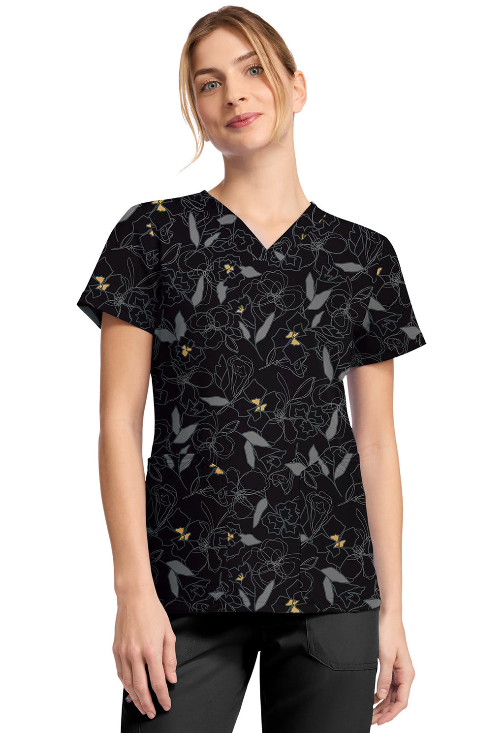 Prints DK667 V-Neck Print Top Scribble Floral