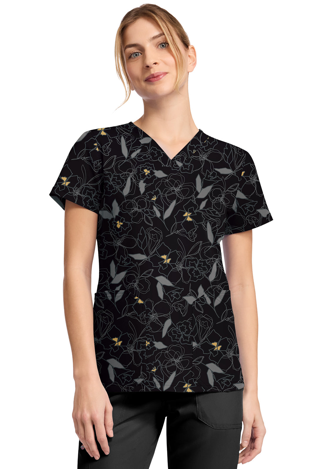 Prints DK667 V-Neck Print Top Scribble Floral