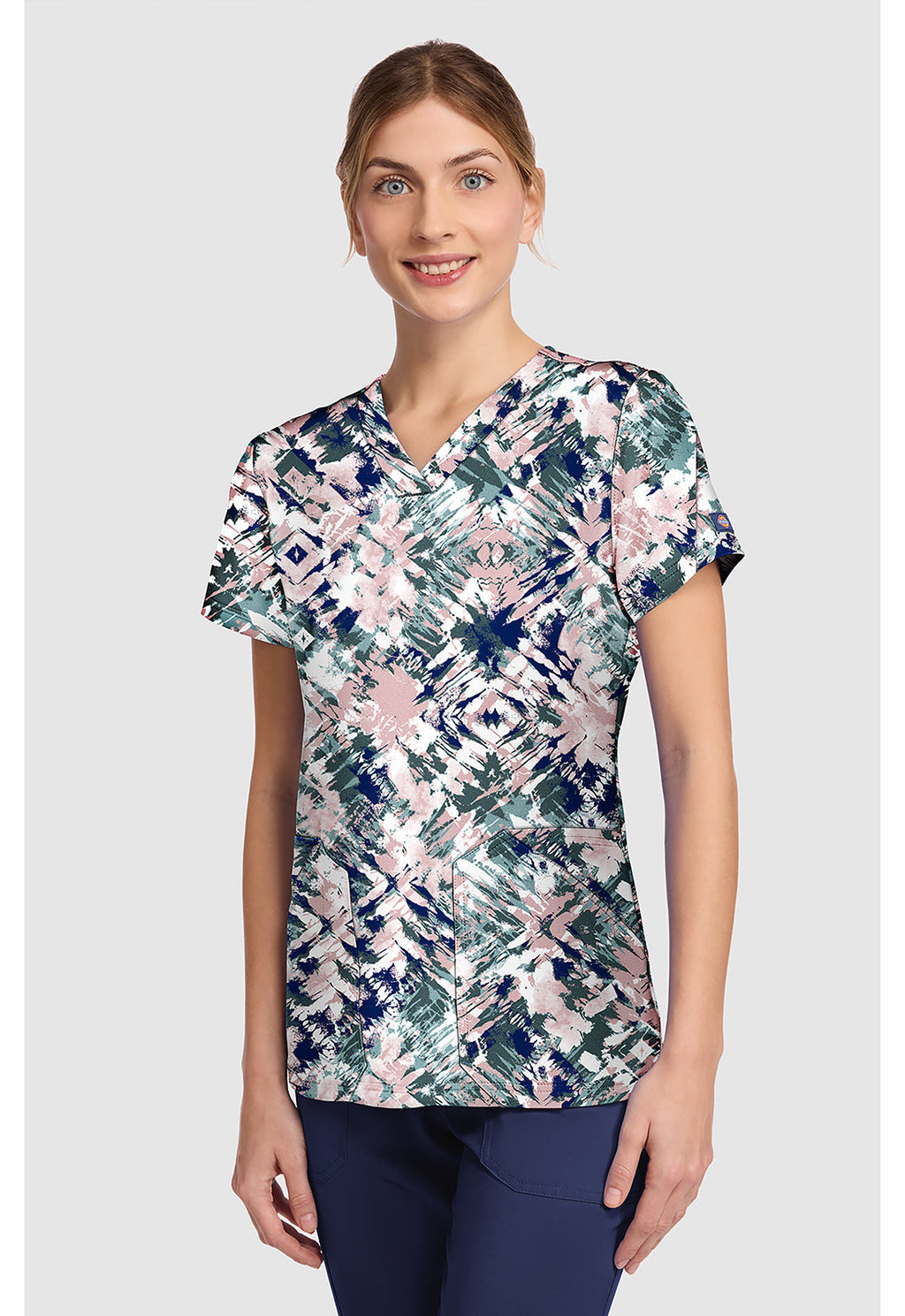 EDS DK667 Women's V-Neck Print Scrub Top Tribal Tie Dye