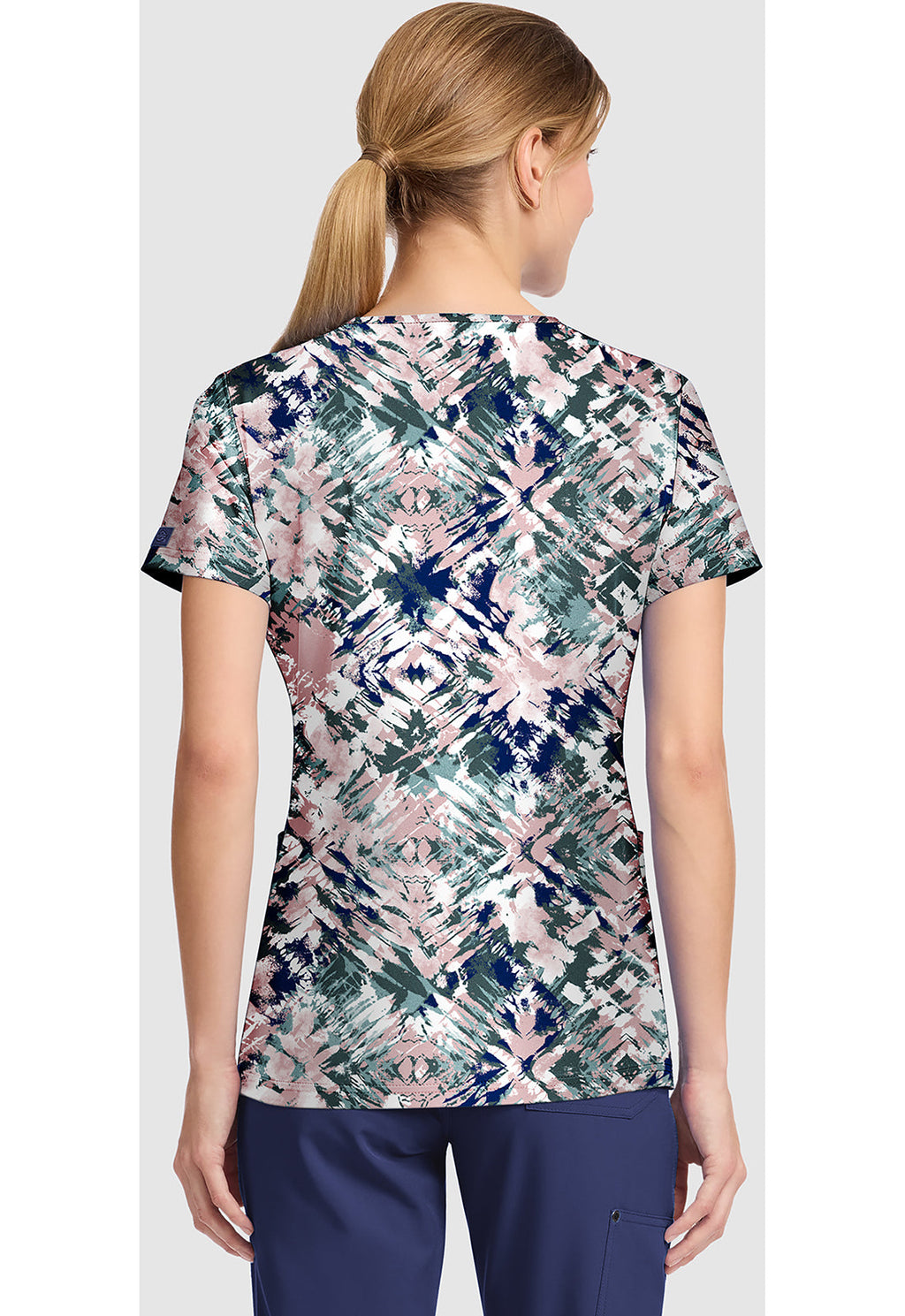 EDS DK667 Women's V-Neck Print Scrub Top Tribal Tie Dye