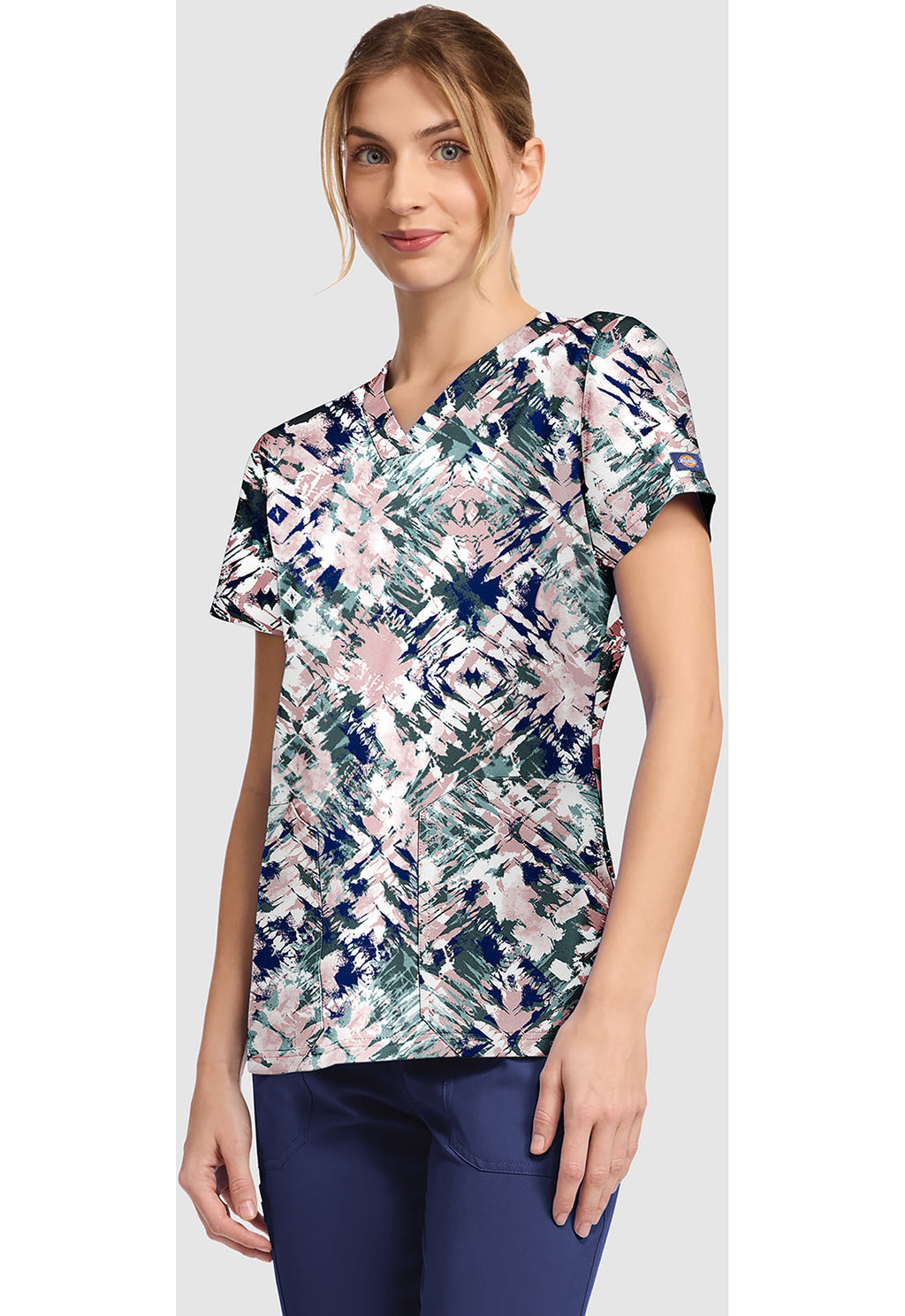 EDS DK667 Women's V-Neck Print Scrub Top Tribal Tie Dye