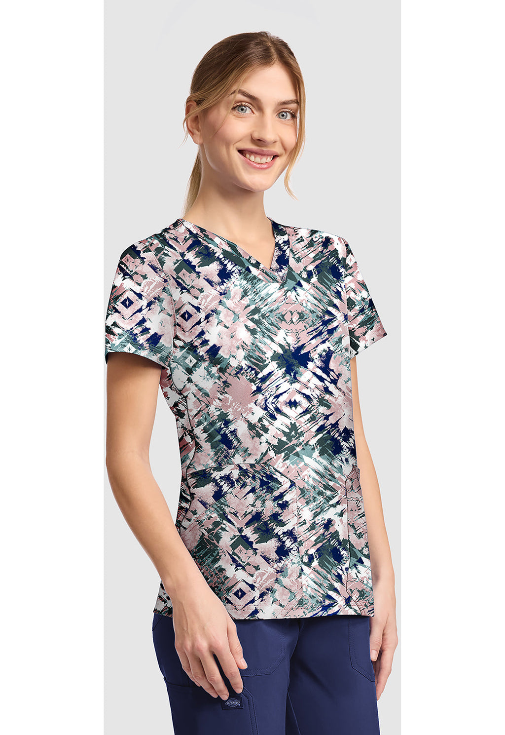 EDS DK667 Women's V-Neck Print Scrub Top Tribal Tie Dye