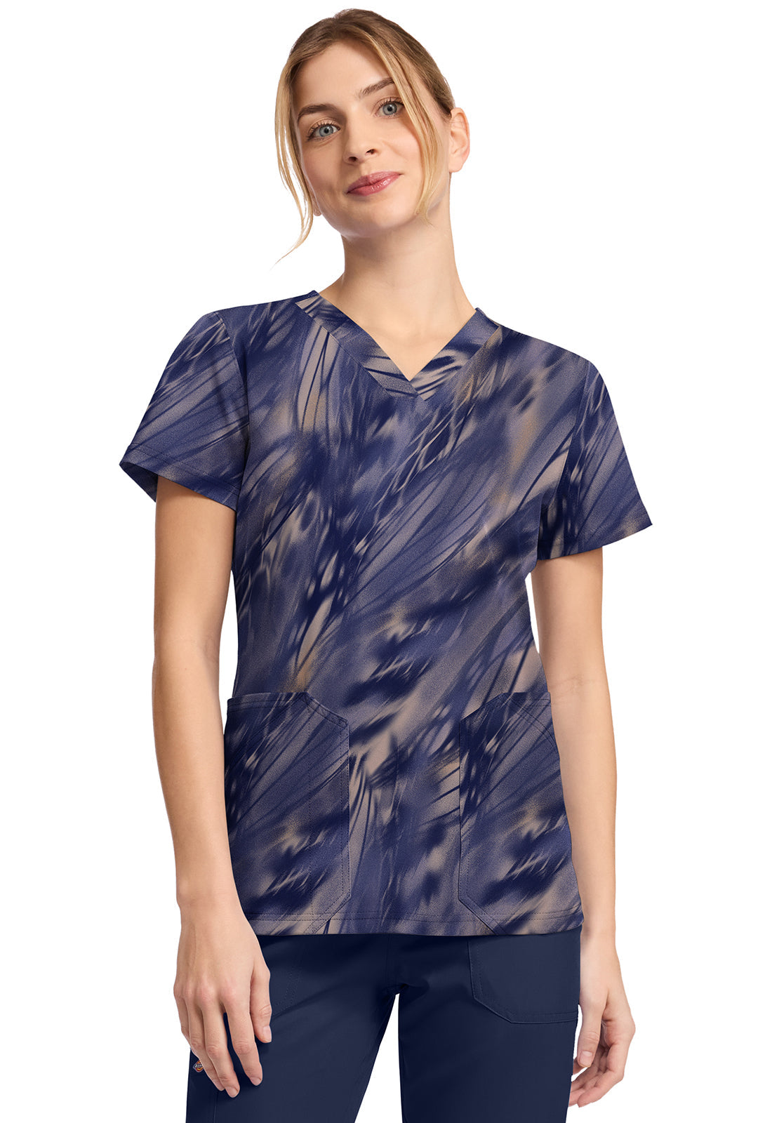 Prints DK667 V-Neck Print Top Watercolor Feather