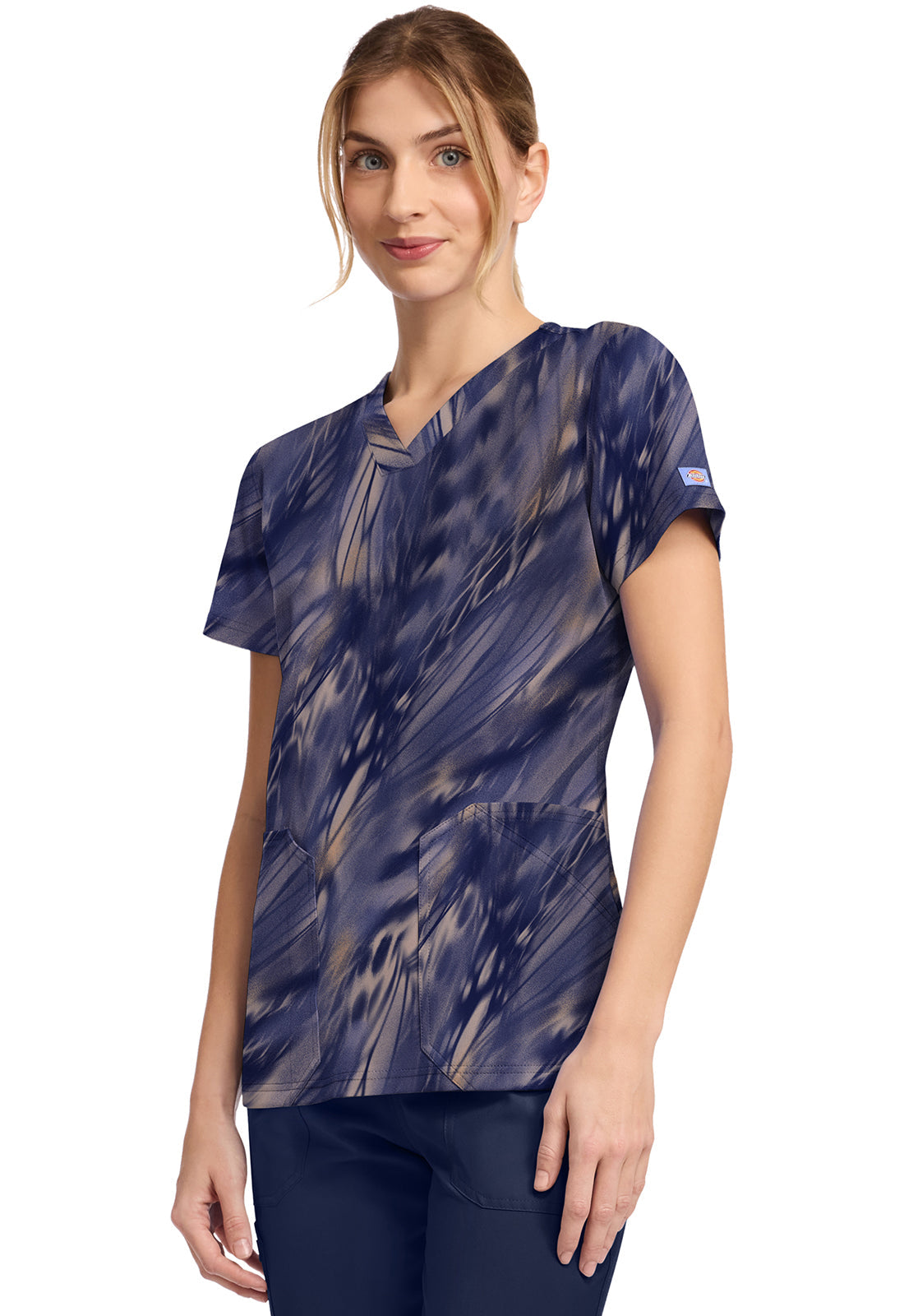 Prints DK667 V-Neck Print Top Watercolor Feather