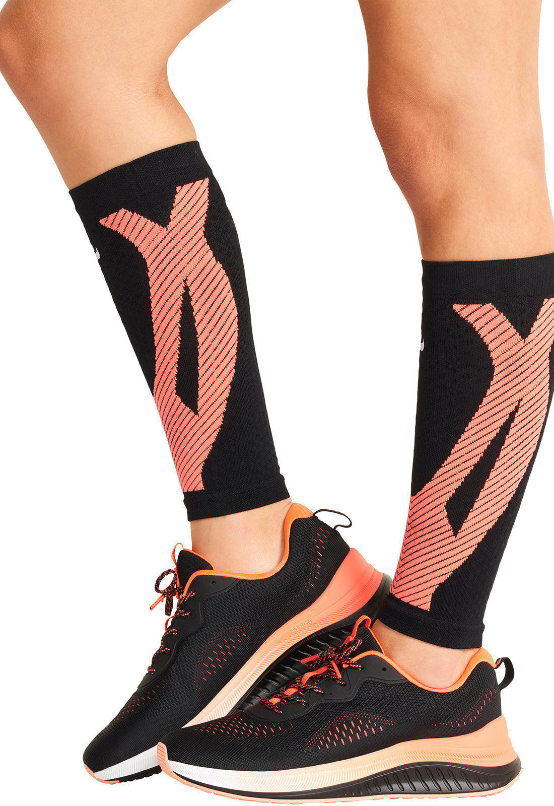 Infinity Legwear ELECTRIC Calf Sleeve 10-15 mmHg Compression Black/Vivid Orange Model Image Right Side | Infinity